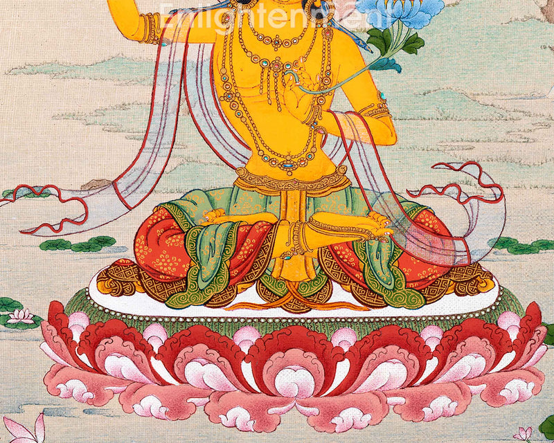 Tibetan Manjushri Thangka Painting | The Wisdom Deity Art for Spiritual Enlightenment | Hand Painted Artwork