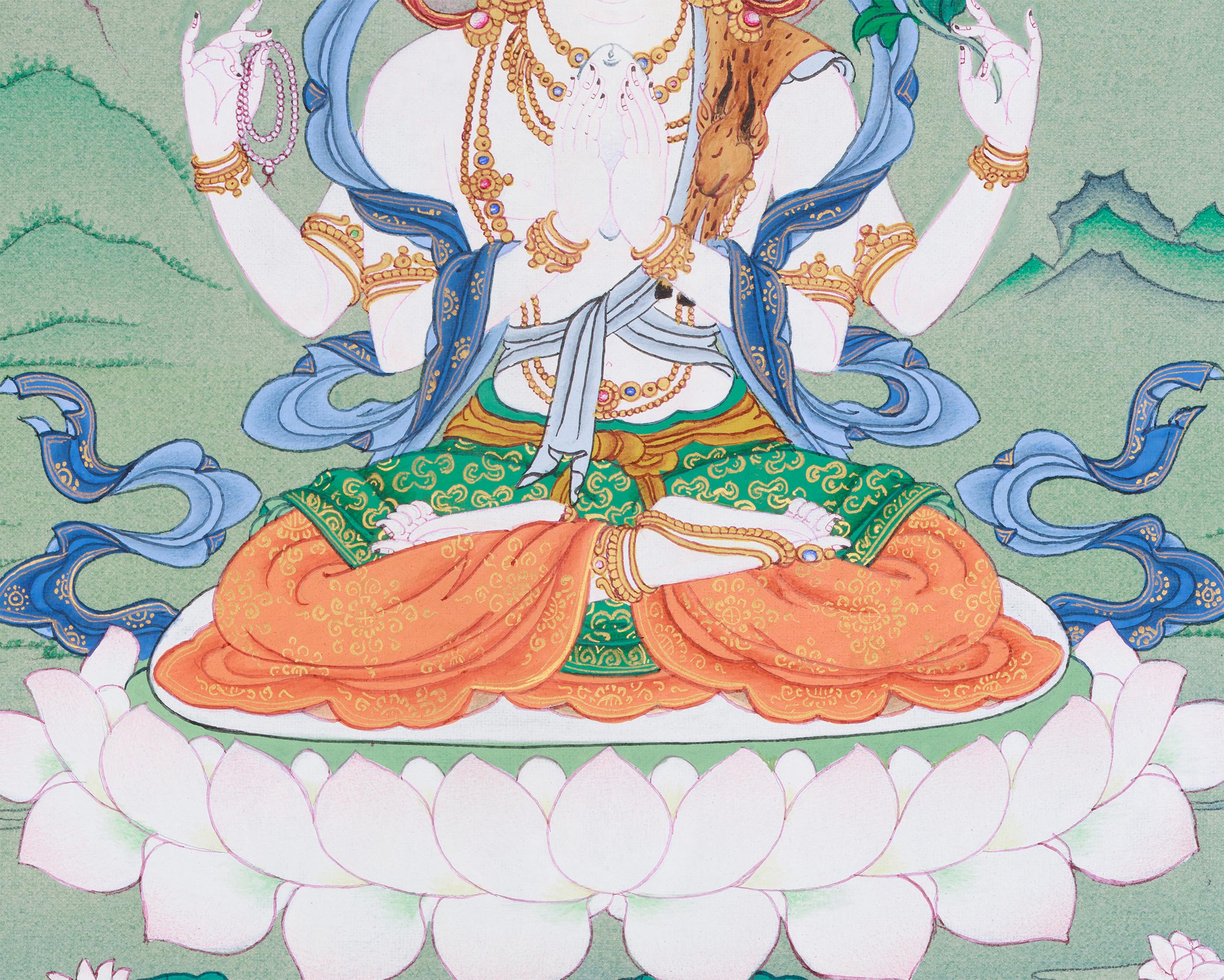 Tibetan Bodhisattva Chenrezig Painting | The Compassionate Protector of All Beings