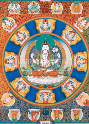 Chenresig Mandala Thangka Print | Traditional Tibetan Mandala Artwork | Meditation Art