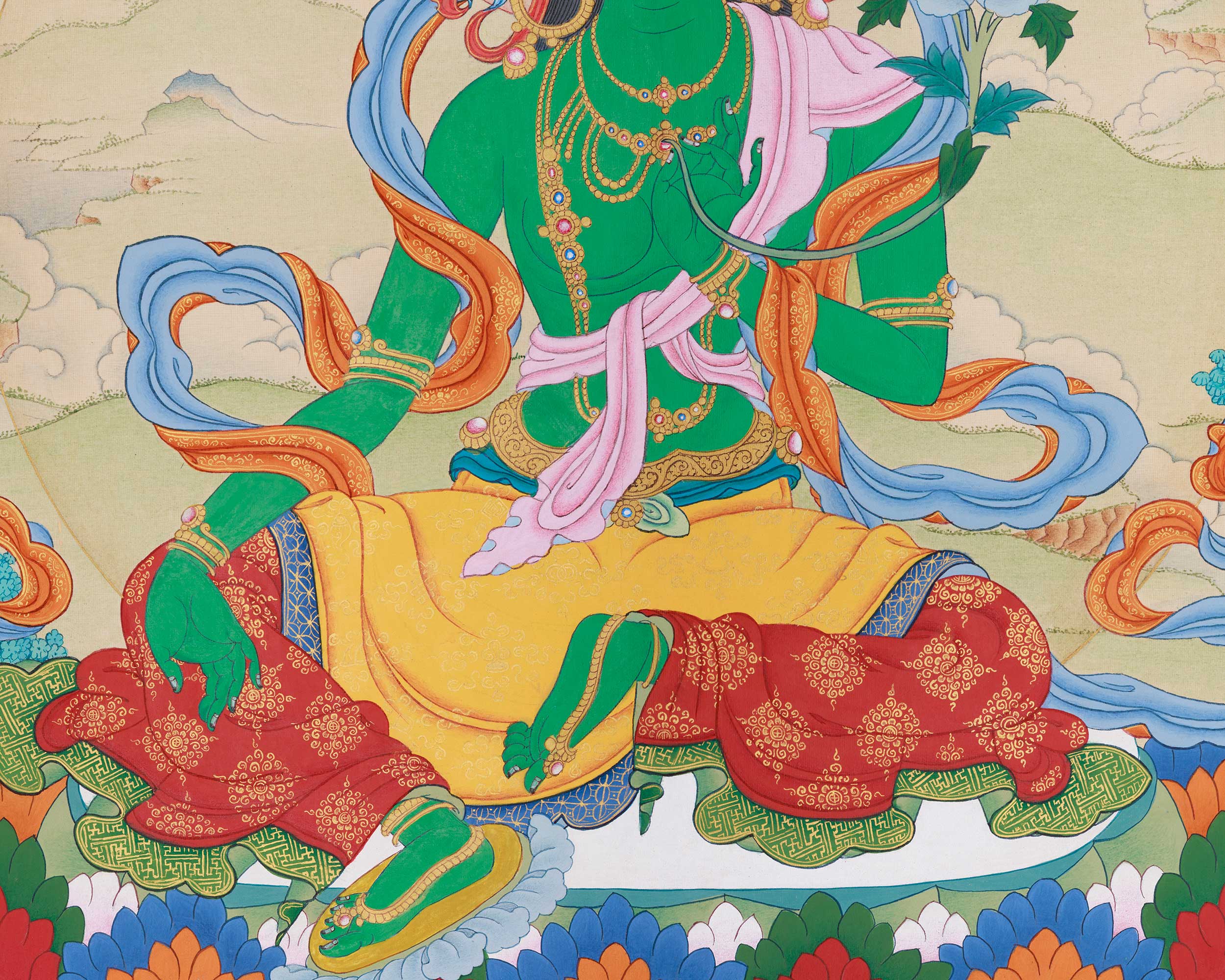 Female Buddha, Green Tara Painting | Compassionate Goddess of Liberation