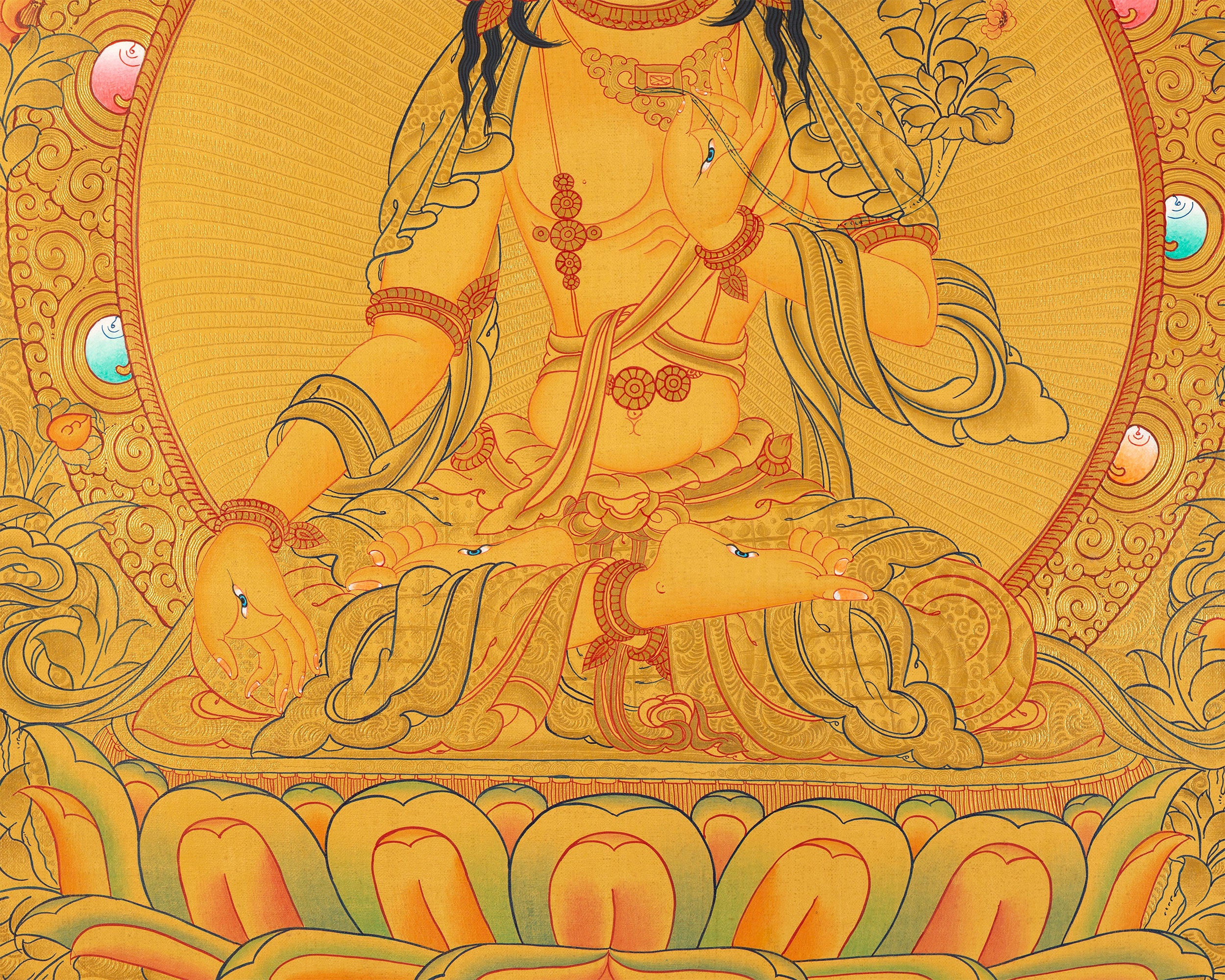 Big Size Gold 108 White Tara | Original Hand-Painted Female Bodhisattva Thangka