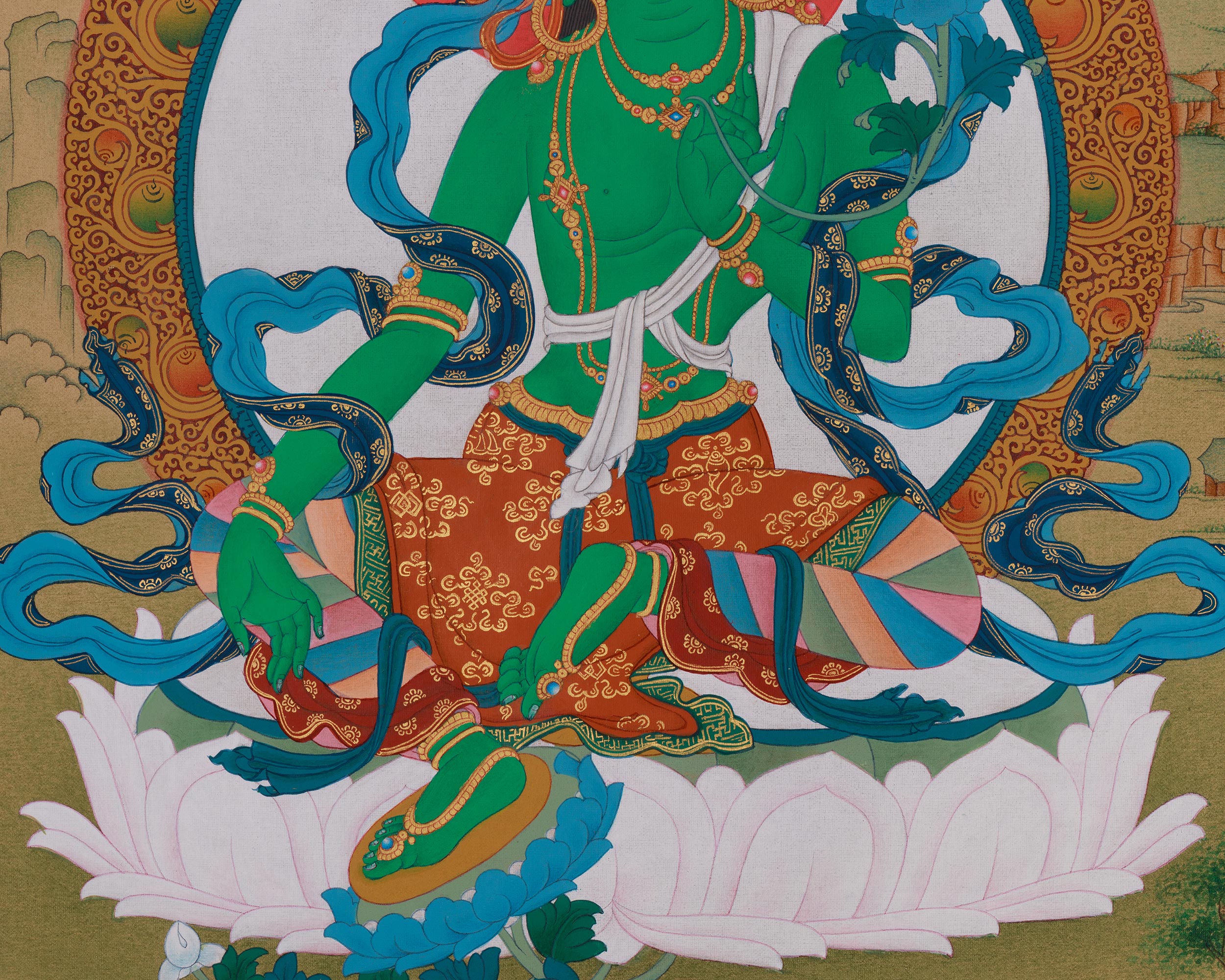Tibetan Green Tara Thangka | The Goddess of Compassion and Protection
