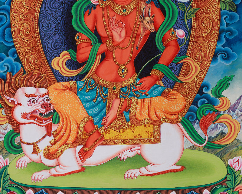 Tibetan Simhanada Lokeshvara Thangka | Devotional Bodhisattva Thangka for Meditation