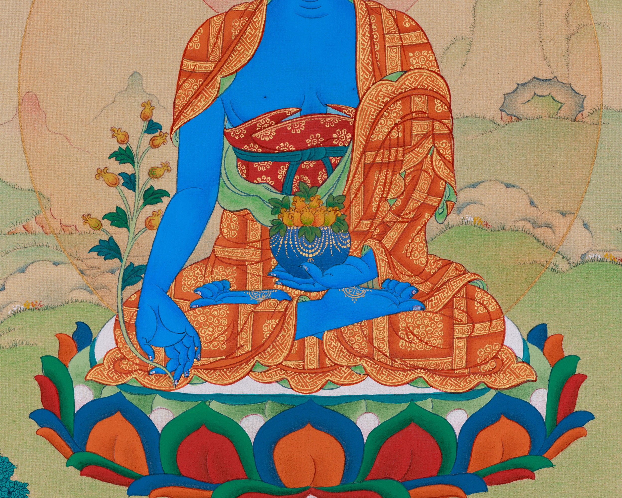13 Inches Healing Bhaisajyaguru Painting | Sacred Medicine Buddha