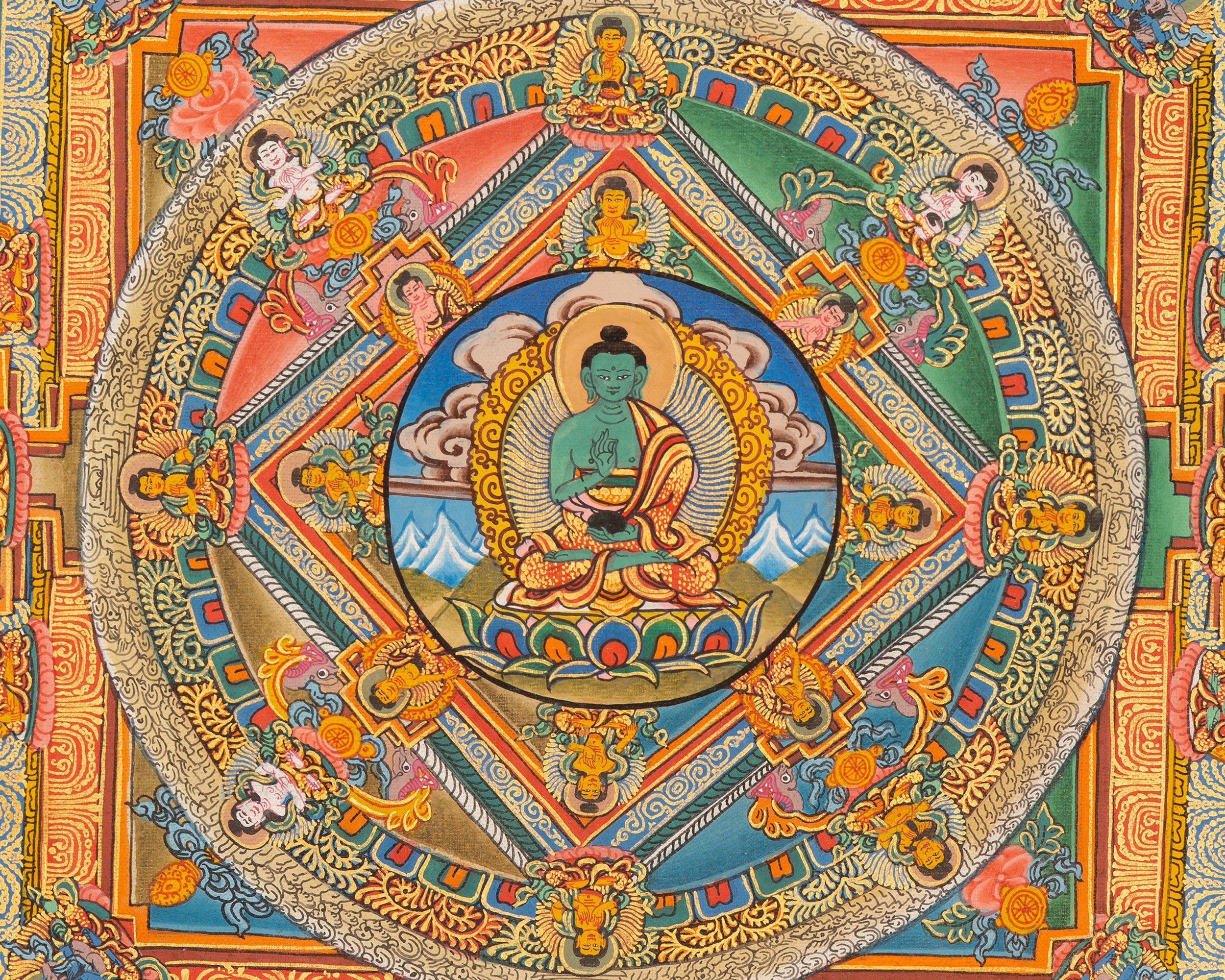 Amoghasiddhi Buddha Mandala Thangka | Meditation Mandala Painting