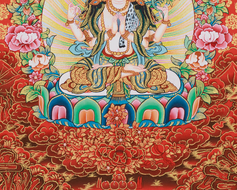 Three Bodhisattva Guardians Thangka | Chenrezig, Manjushri & Vajrapani