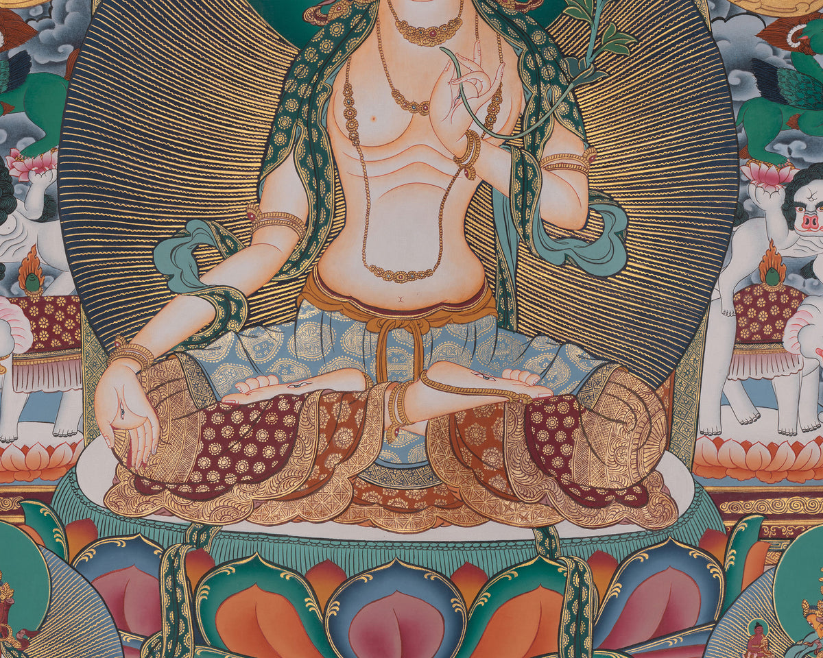 White Tara Buddhist Painting | Sacred Art of Compassion and Longevity