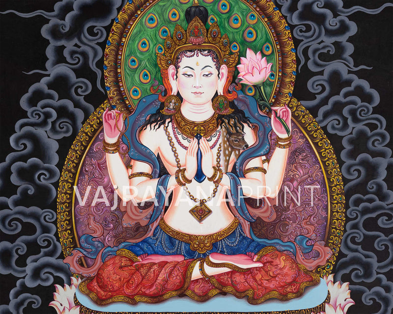 Chenrezig Bodhisattva Thangka Print | Bodhisattva Of Compassion | Buddhist Wall Décor