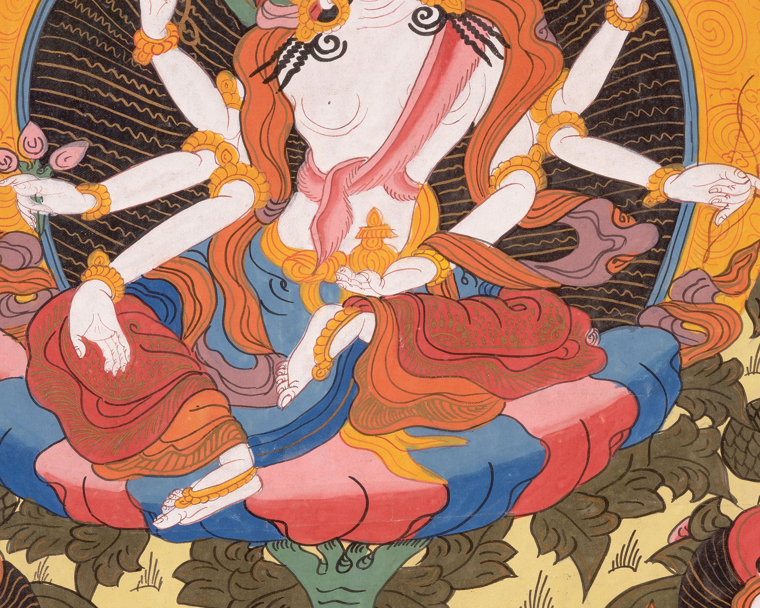 Goddess Vasudhara Thangka | Buddhist Art of Abundance and Fertility