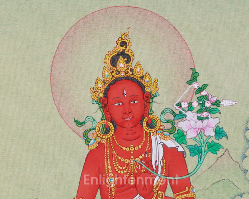 Detailed Red Tara Thangka | Stone Colors of Tibet