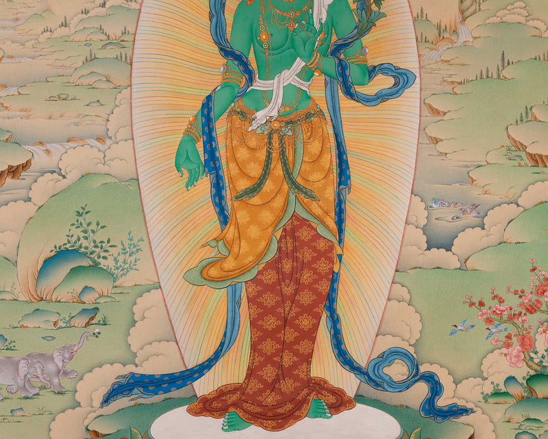 Standing Green Tara Thangka | Digital Thangka Canvas Print