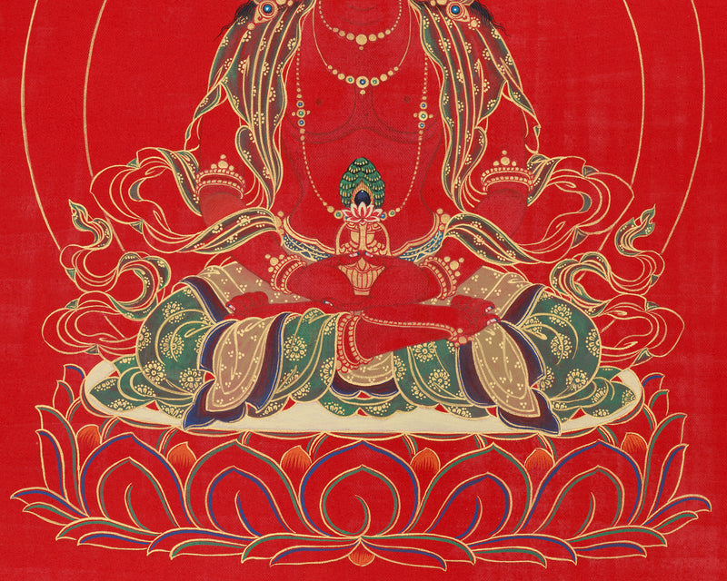 Red Amitayus Thangka Giclee Canvas | Buddha of Longevity Artwork