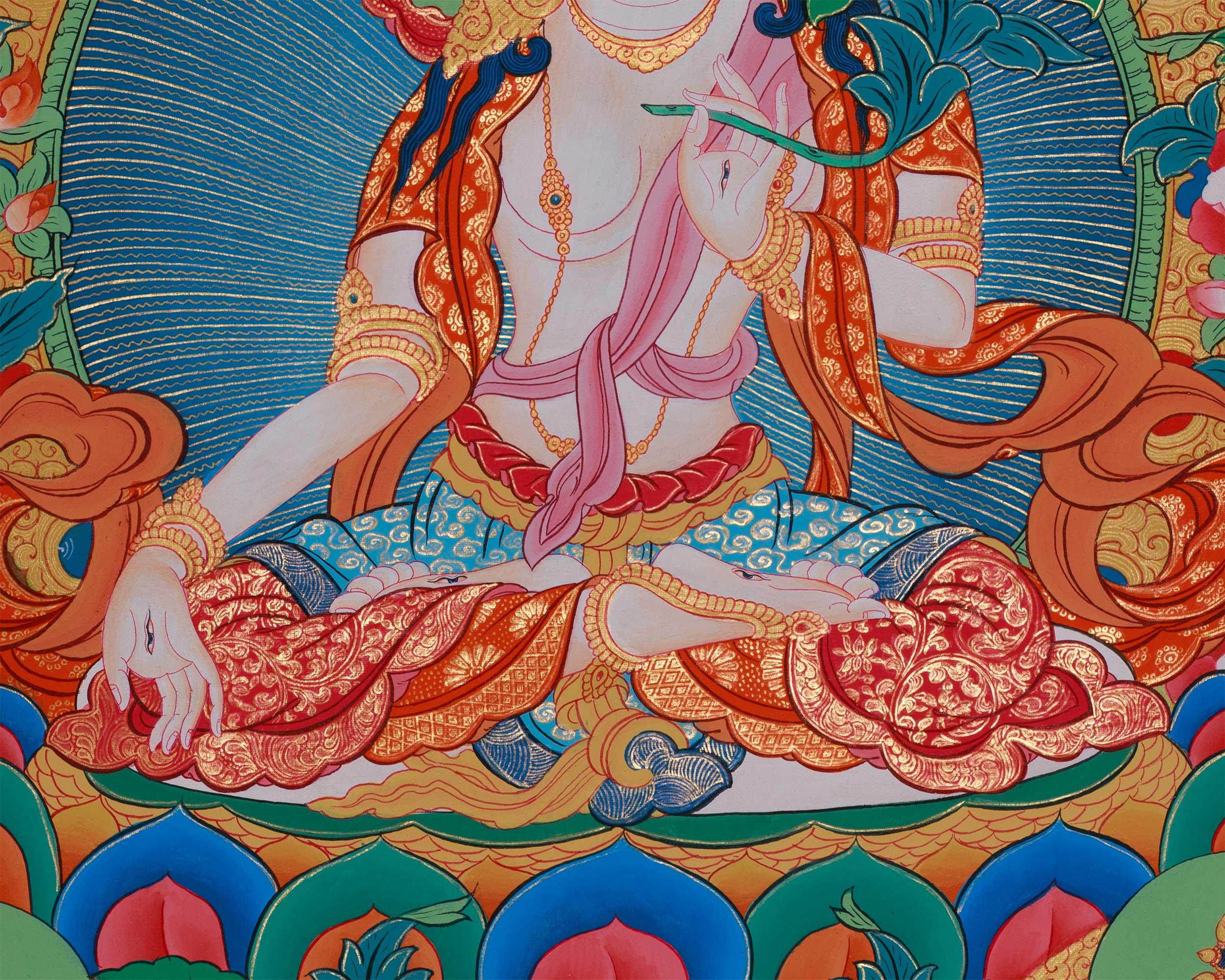 Goddess White Tara with Amitayus Buddha and Namgyalma | Bodhisattva of Longevity