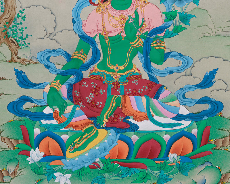 Buddhist Shyama Tara Thangka | Green Tara, The Enlightened Goddess of Compassion