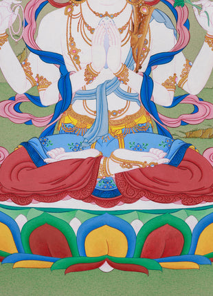 Tibetan Four-Armed Guanyin Bodhisattva Thangka | Compassion and Wisdom