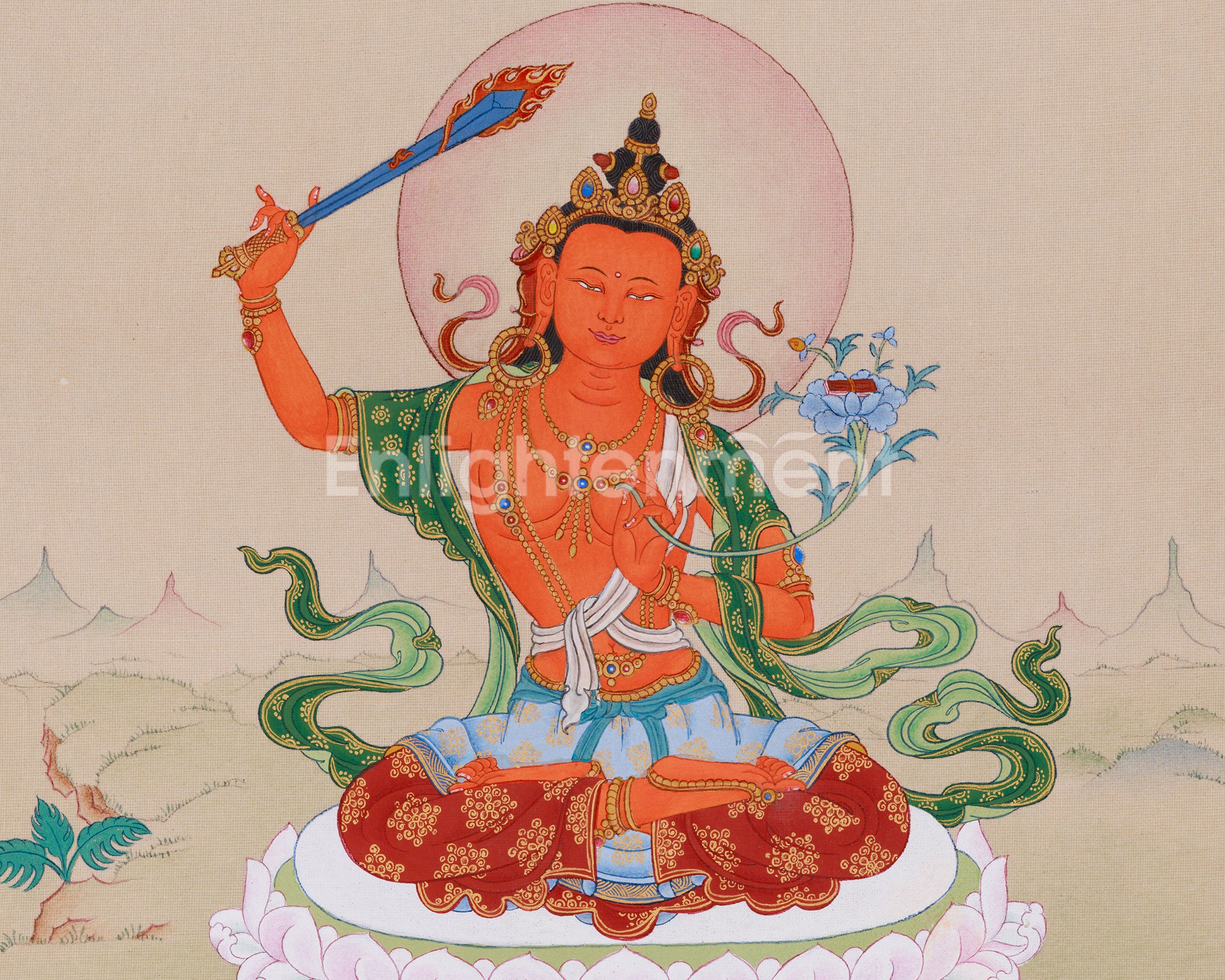 Manjushri (Jampelyang)Thangka | Embodiment of Wisdom and Enlightenment