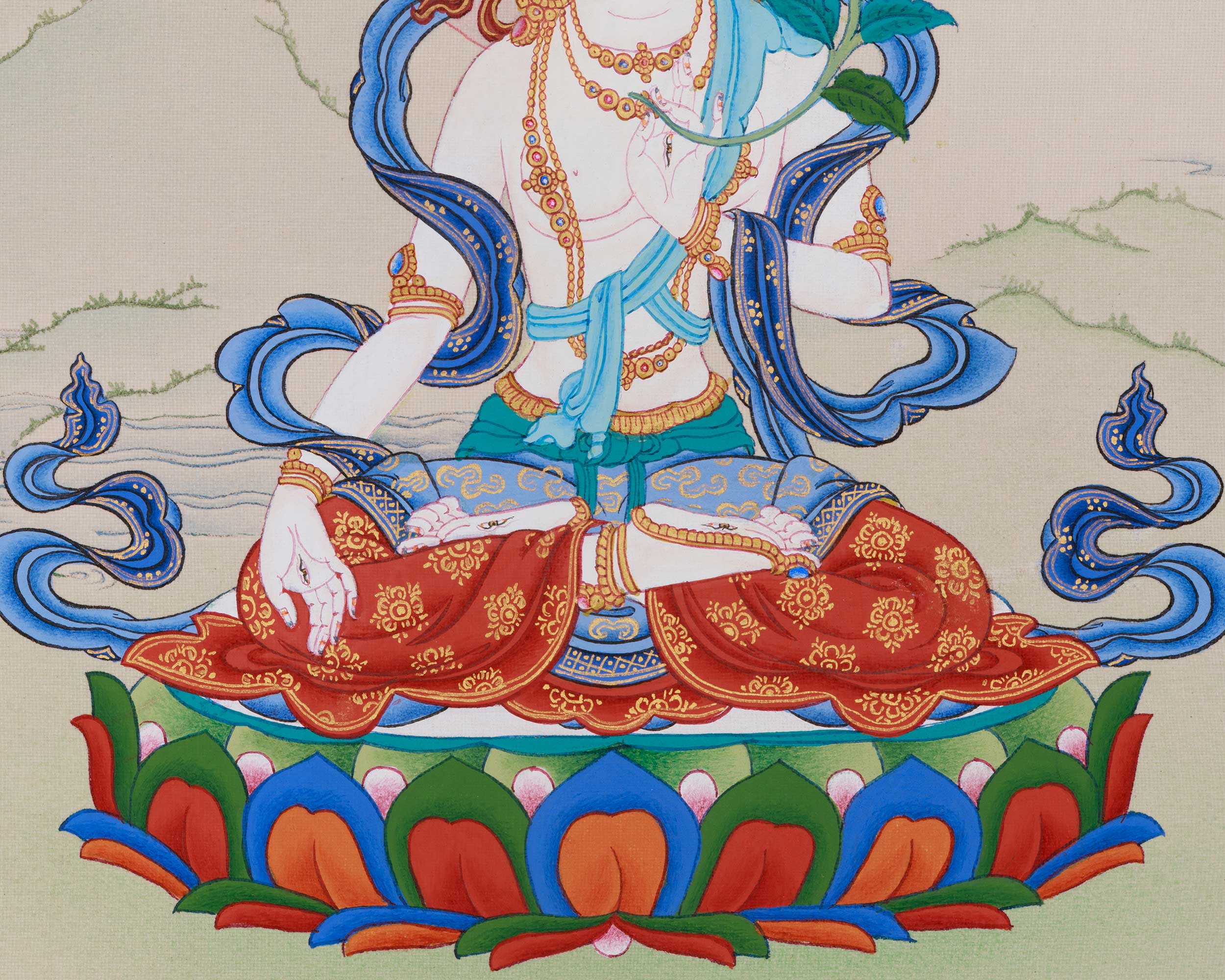 Peaceful White Tara Thangka | Seven-Eyed Goddess of Compassion and Longevity