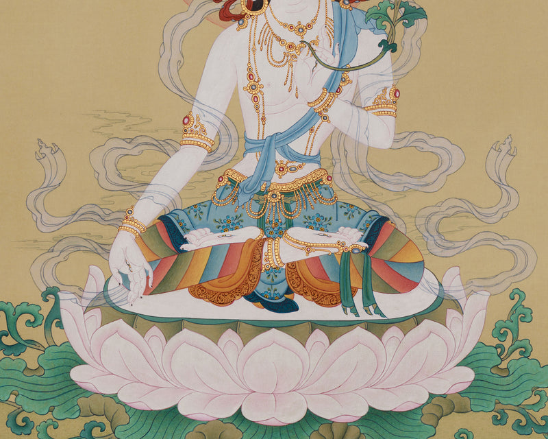 Goddess Dolma Karpo (White Tara) Thangka | Compassion, Healing, and Longevity