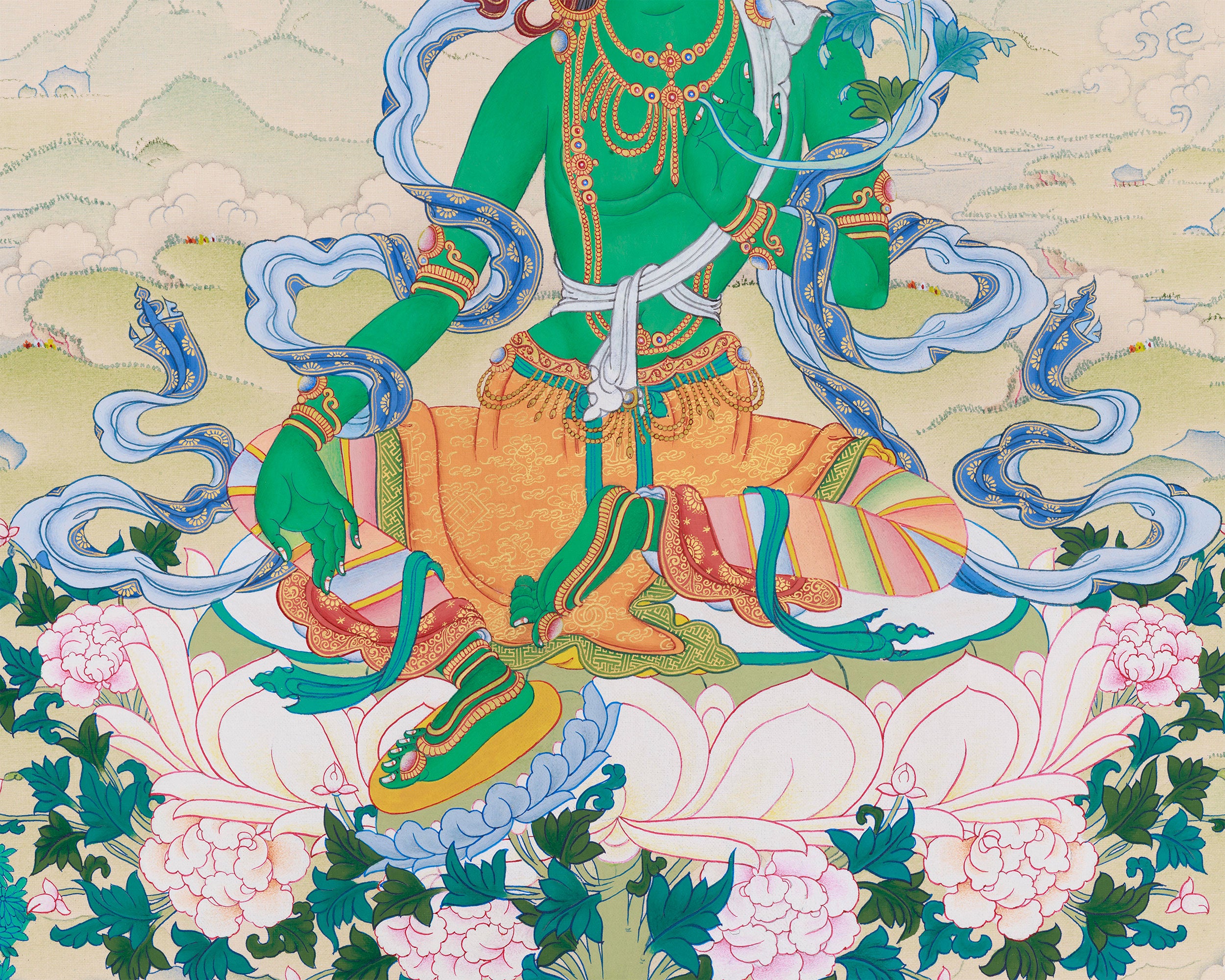 Goddess Green Tara with Amitabha Buddha | Protector of Compassion and Enlightenment