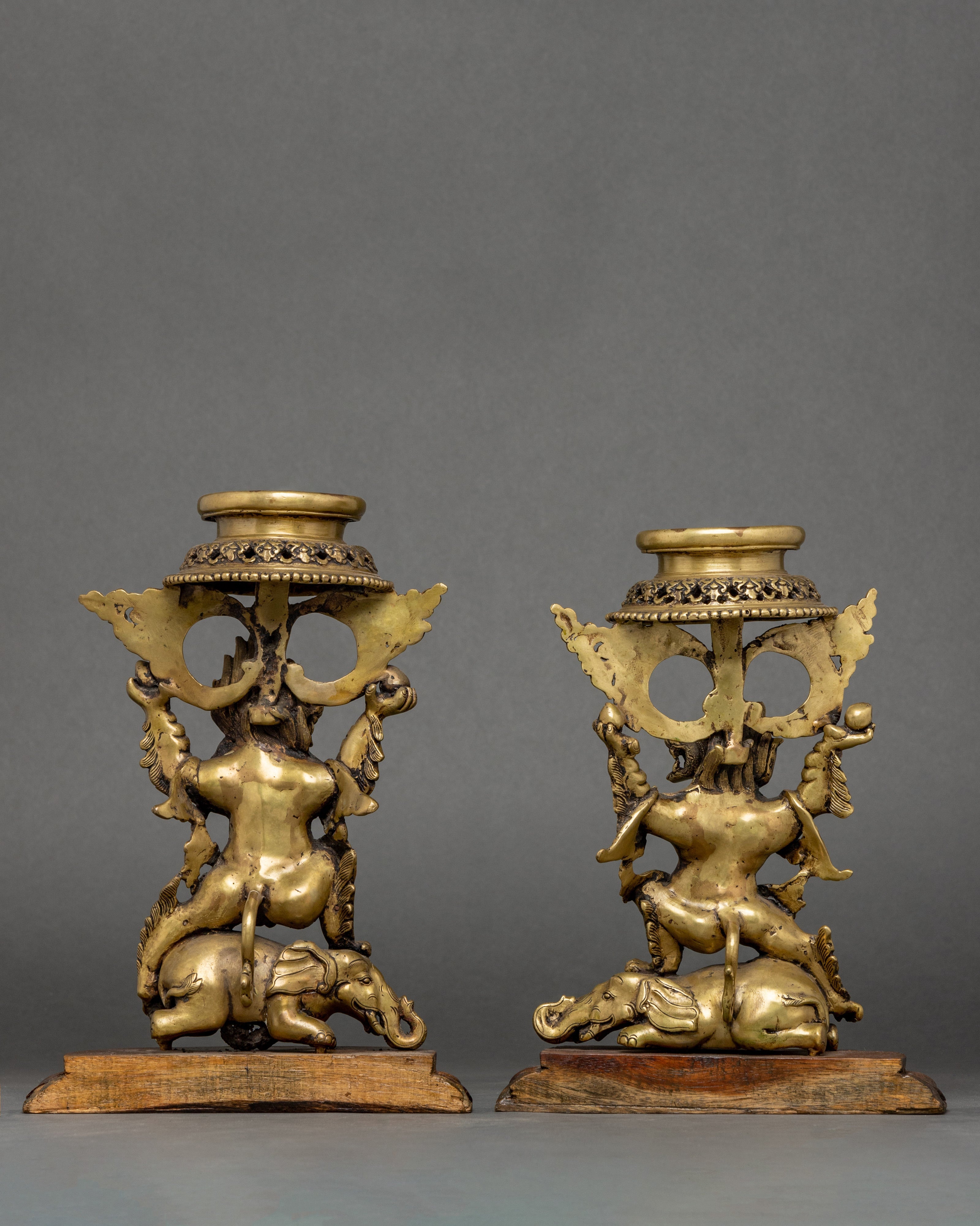 Vintage Lion Oil Lamp Set | Tibetan Home Decor | Ancient Practices