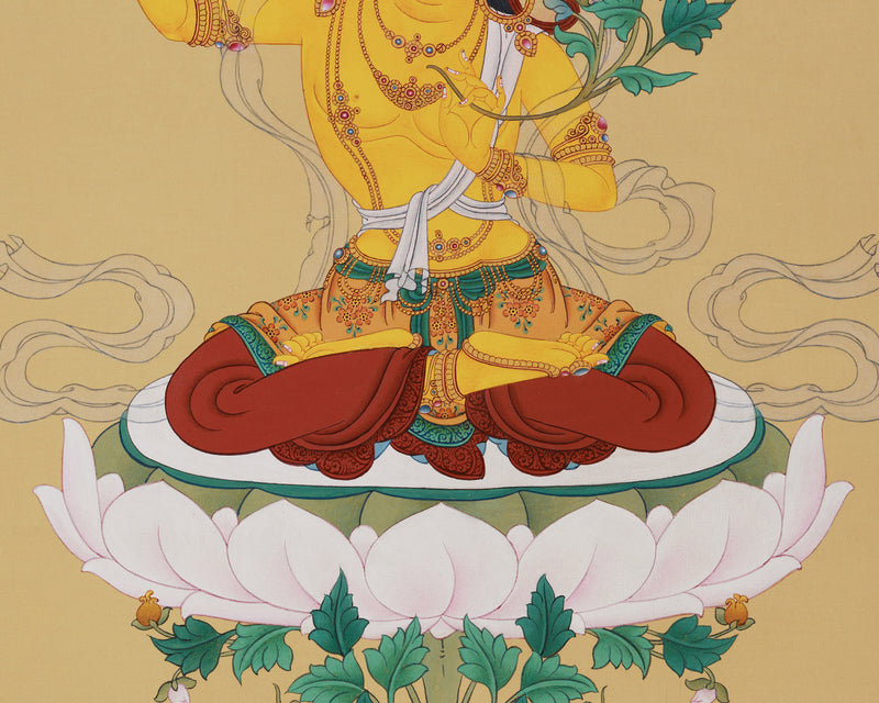 Zen-Inspired Manjushri Thangka: Masterpiece in Lhasa Stone Colors