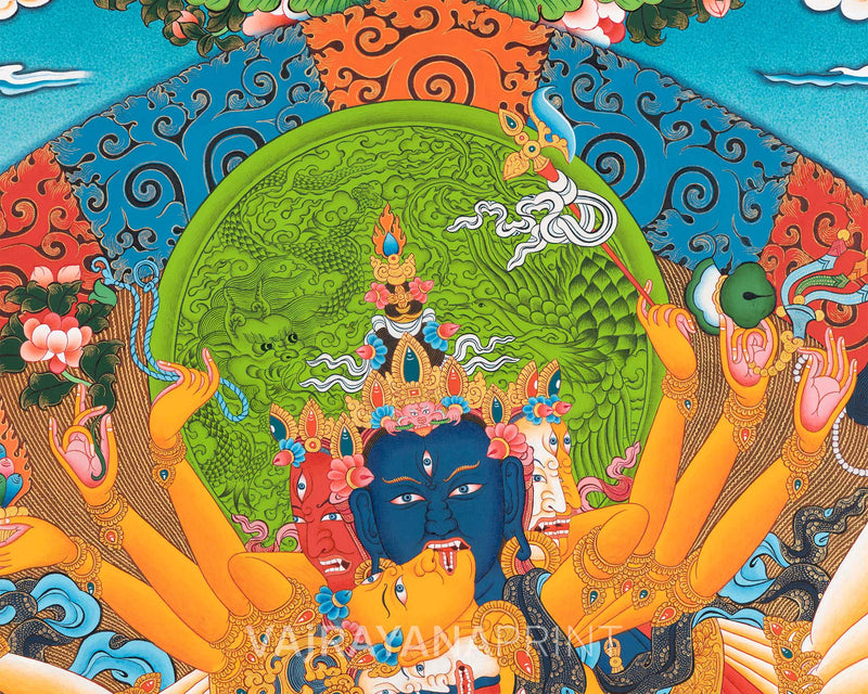 Kalachakra In Union With Consort Vajrayogini Giclee Print | The Wheel Of Supreme Bliss In Paubha Print