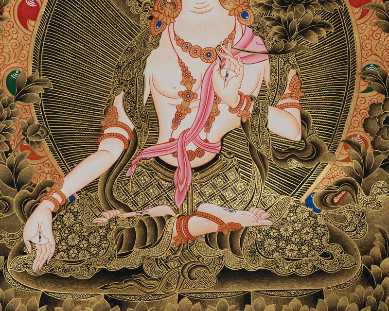 Traditional Sita Tara Gold Thangka | Enlightened Masters | Composition of Wisdom and Protection