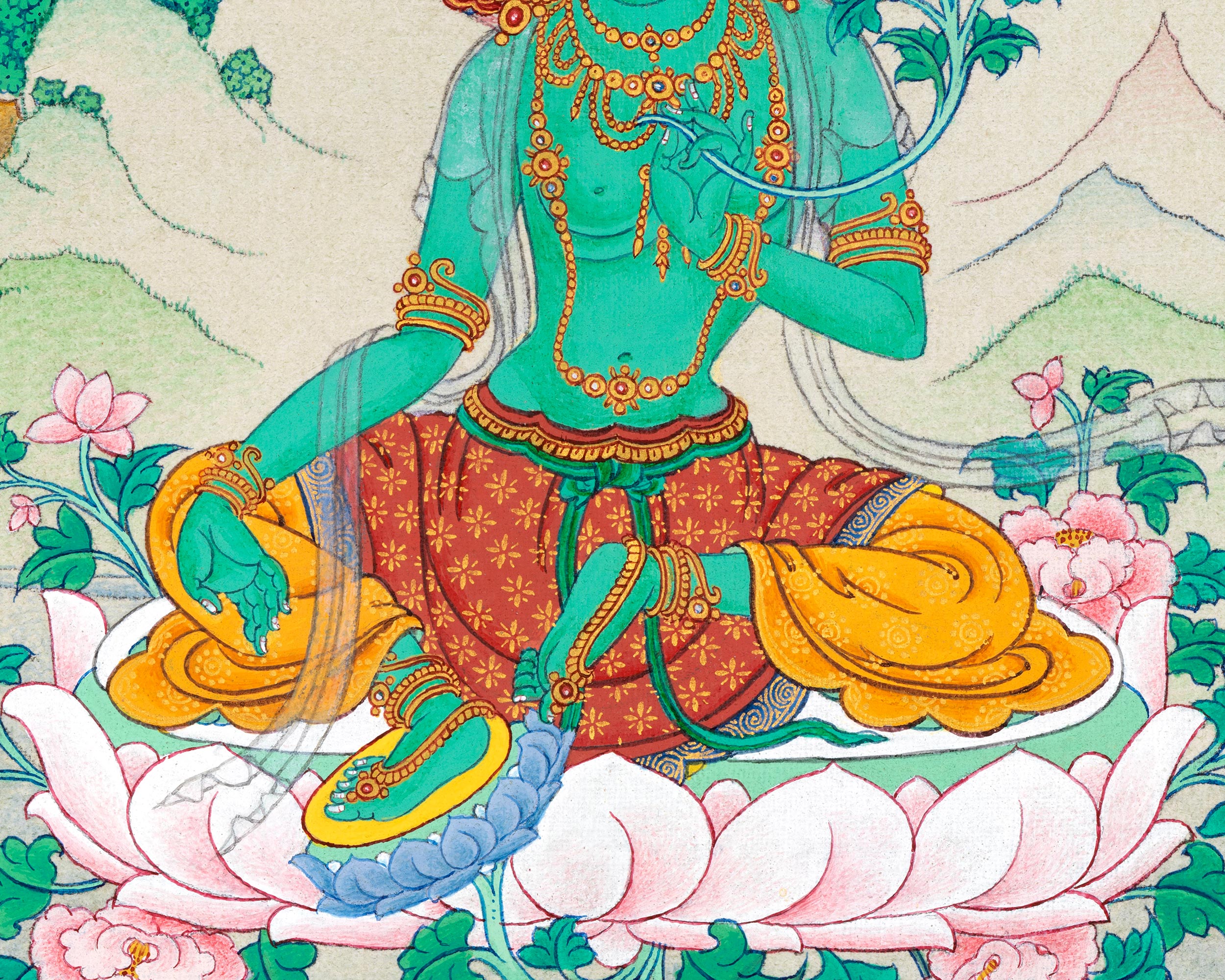 Small Green Tara Thangka Art
