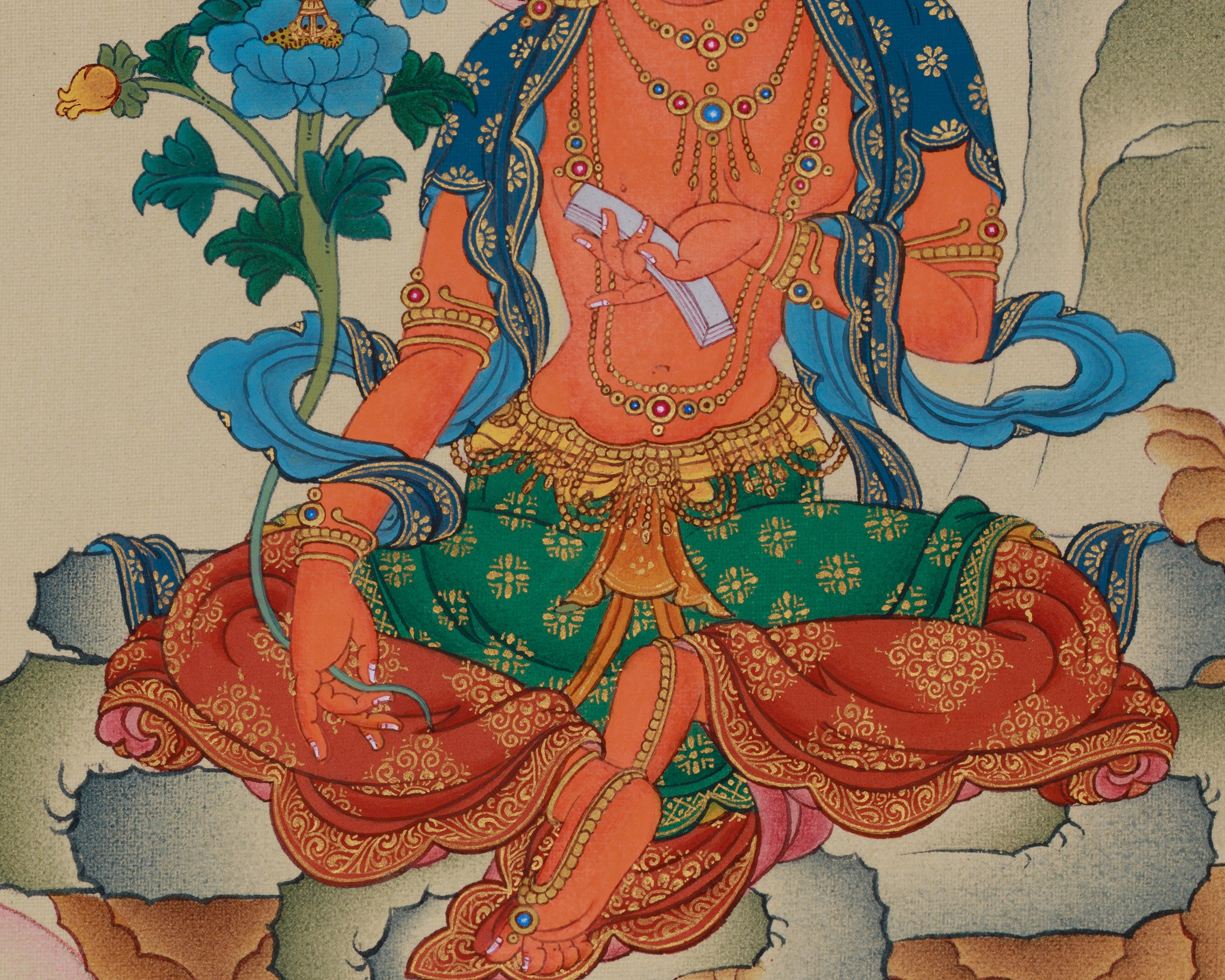 Manjushri Wisdom Bodhisattva Thangka | Flaming Sword | Buddhist Deity