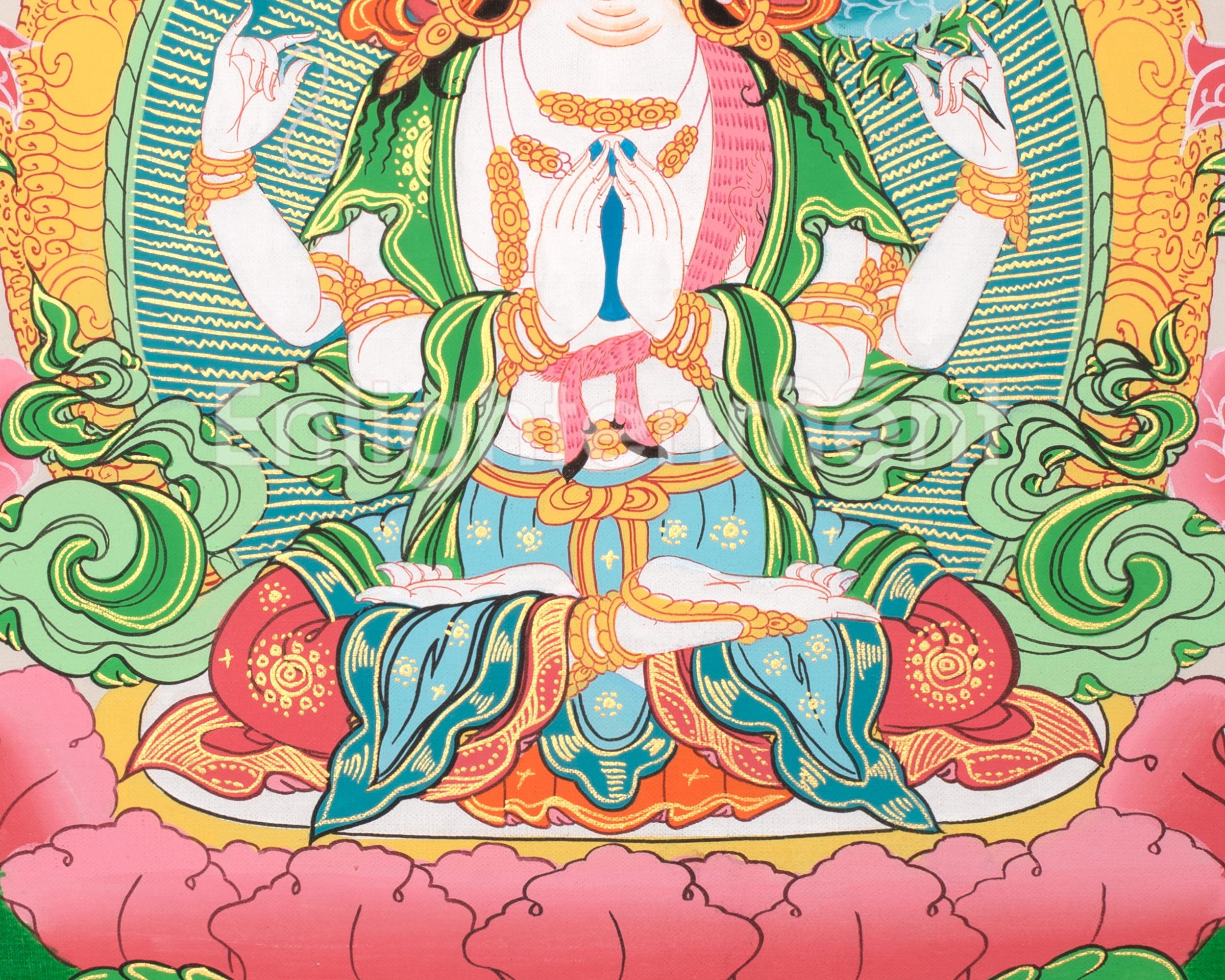 Avalokiteshvara Chenrezig Thangka | Bodhisattva Tibetan Art | Wall Hanging Decor