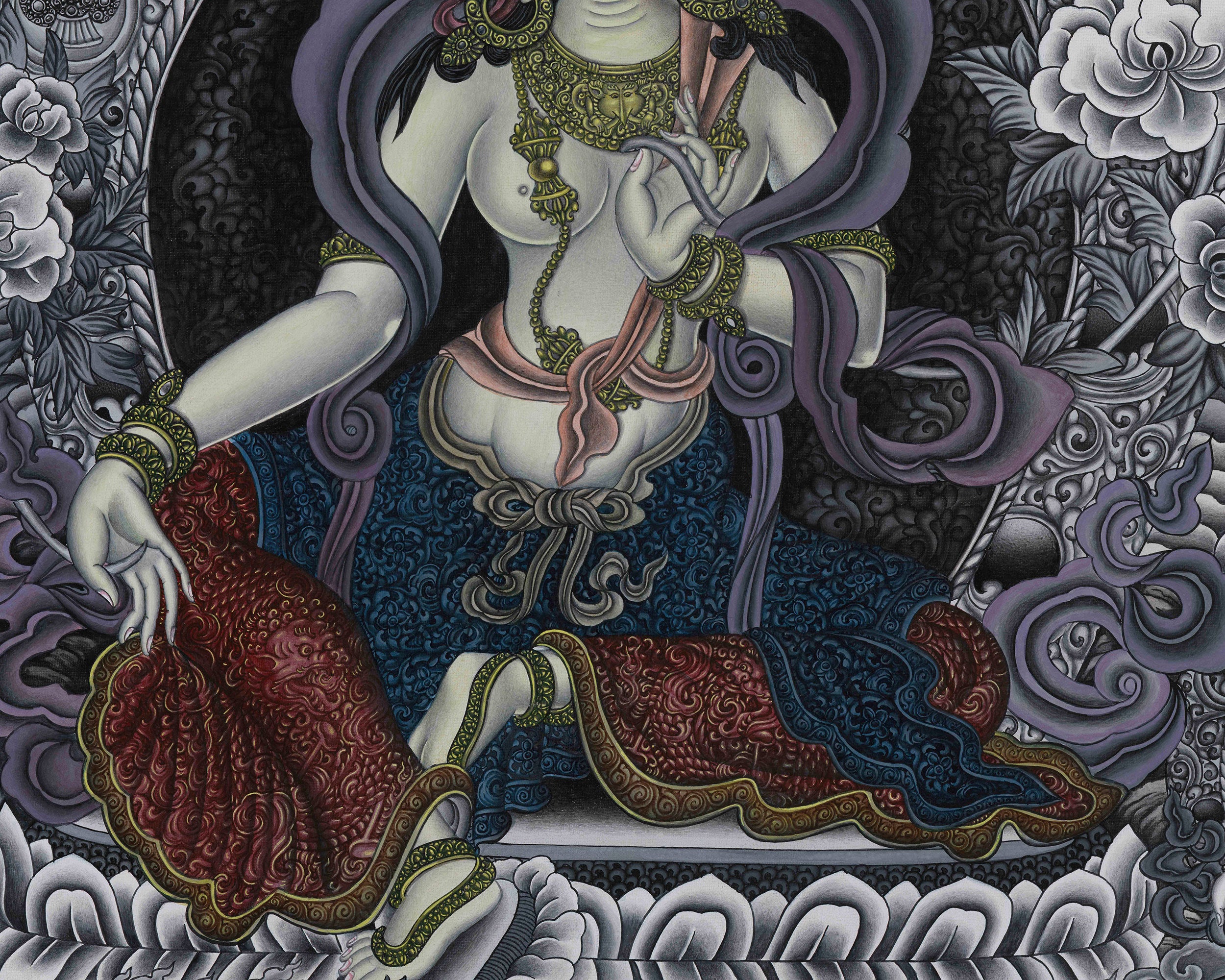 Goddess Green Tara Digital Print | Monochromatic Giclée on Cotton Canvas