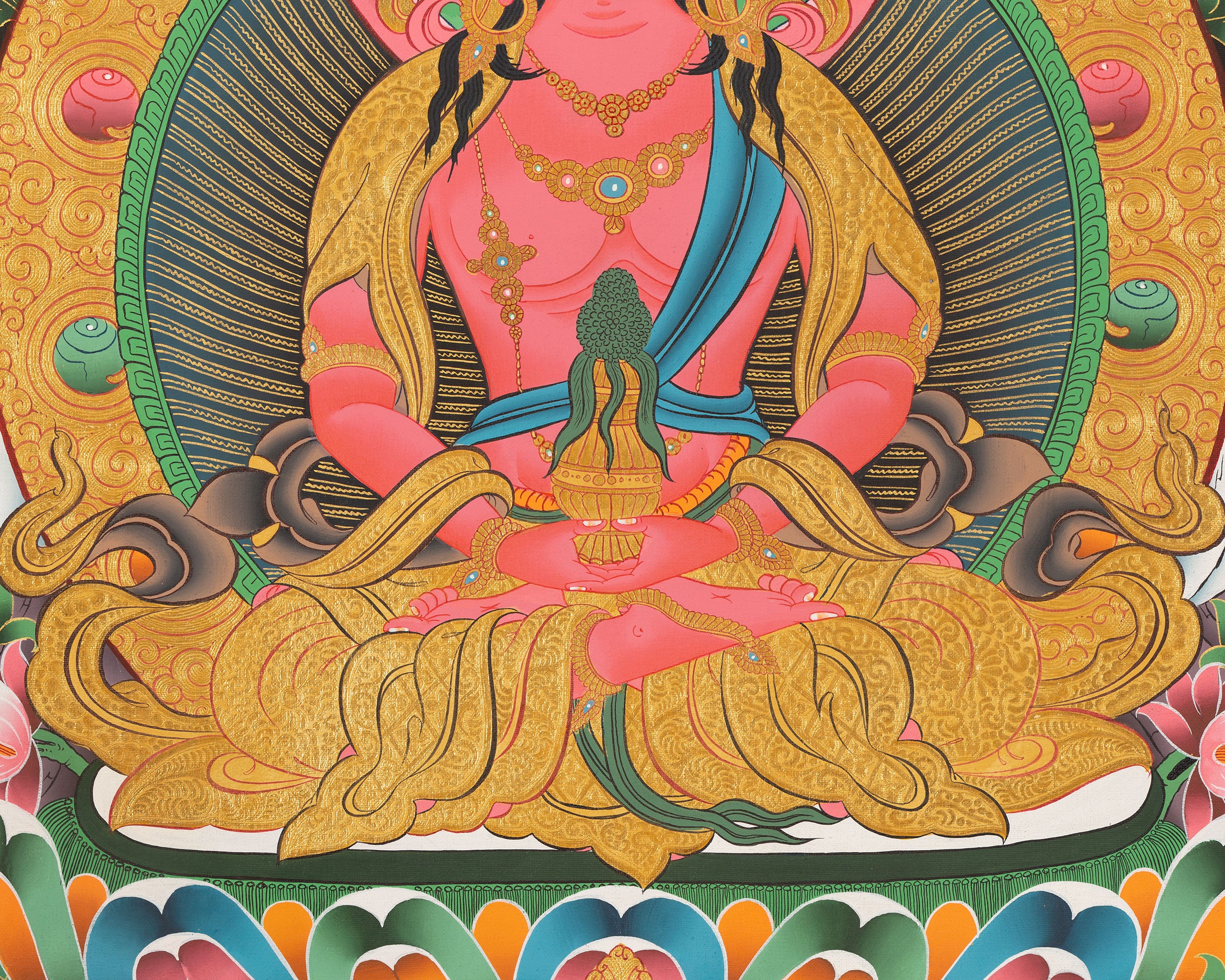 Red Amitayus Buddha | Buddhist Traditional Thangka | Gift For Buddhist