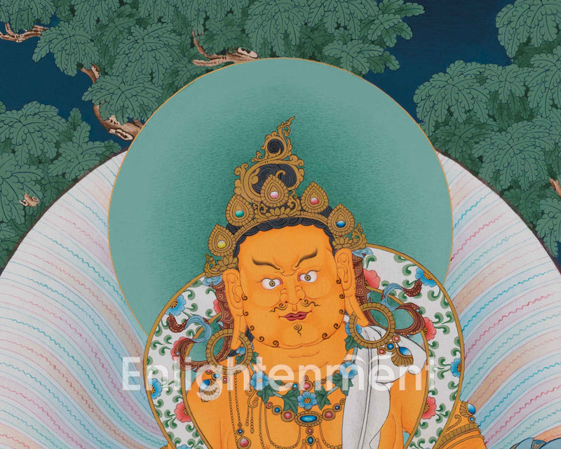 Dzambhala Thangka for Wealth and Prosperity | Wealth Deity Artwork | Himalayan Wall Decor