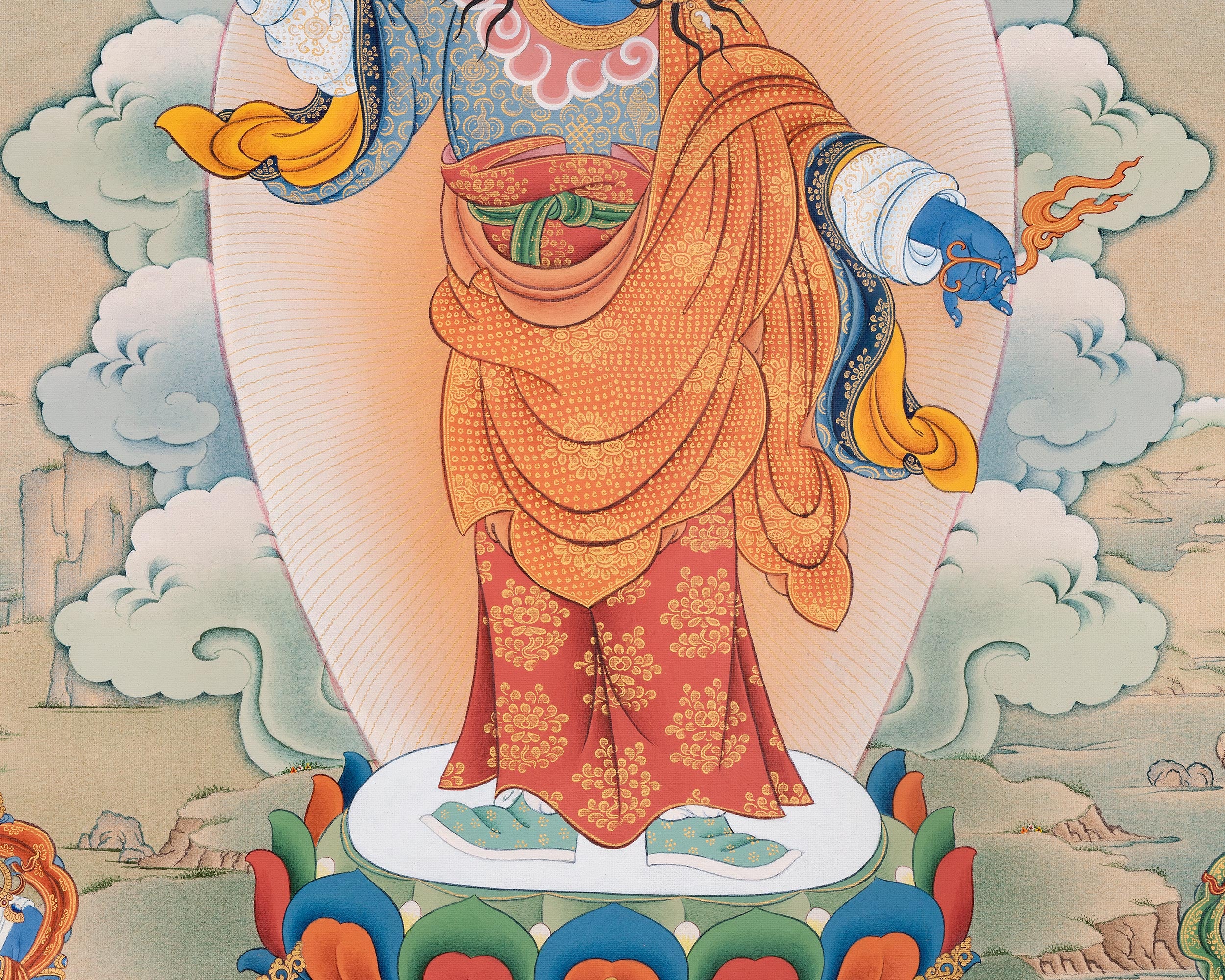 Standing Guru Orgyen Menla with Four Elements | Buddhist Healing Guru