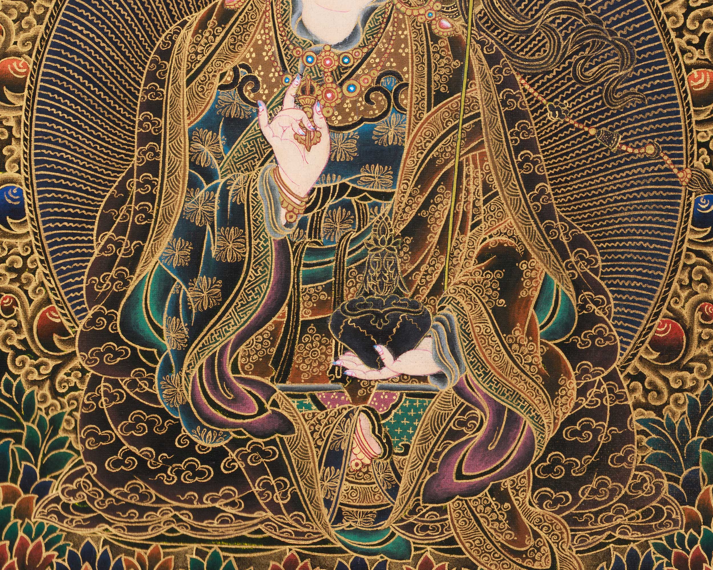 The Lotus-Born Guru Rinpoche | Peaceful Guru Padmasambhava Thangka
