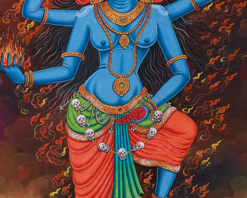 Fierce Goddess Kali Thangka Print | Divine Destruction and Liberation