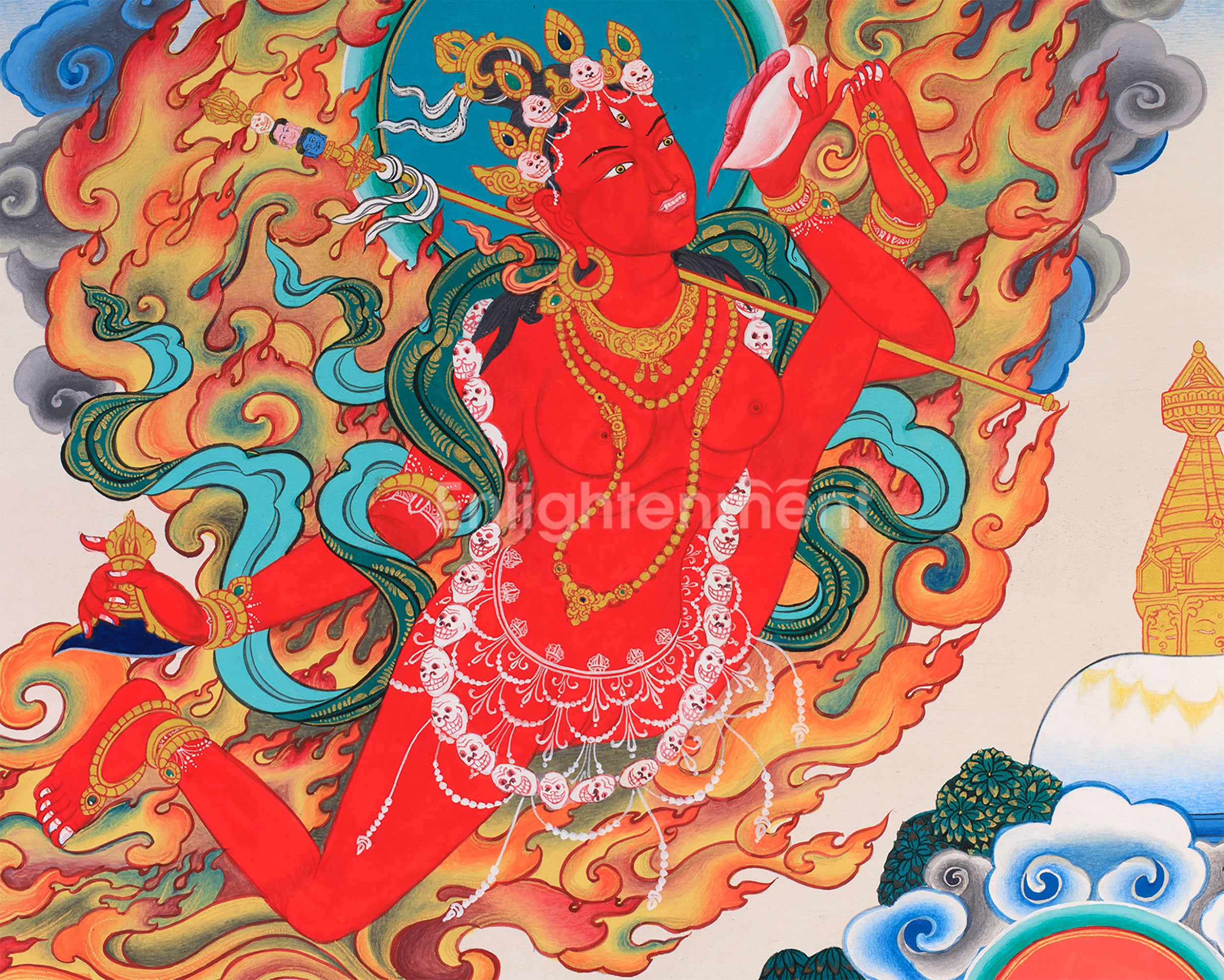 Tibetan Vajrayogini Thangka Art | Sacred Deities, Manjushri & Green Tara for Enlightenment & Protection
