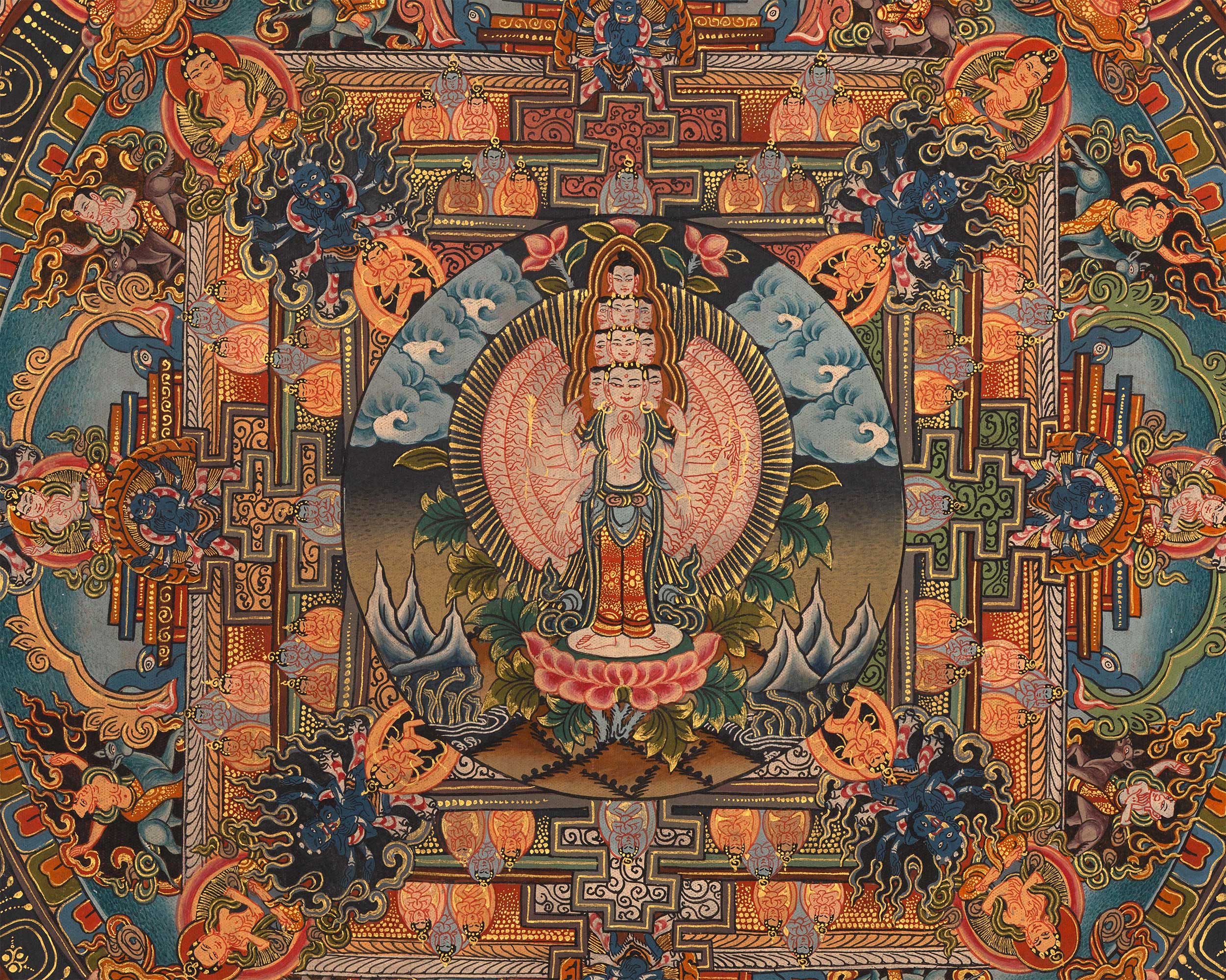 Vintage 1000-Armed Chenrezig Mandala | A Timeless Symbol of Compassion and Protection
