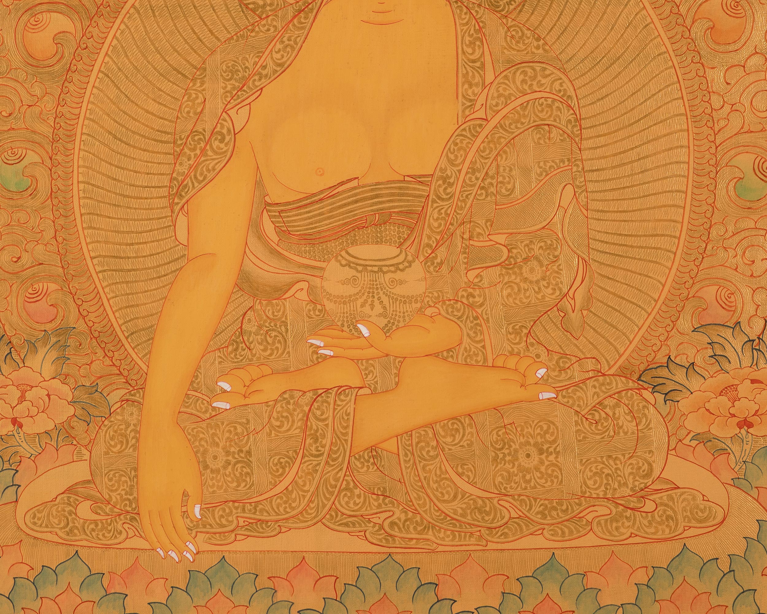 Traditional 24K Gold Style Shakyamuni Buddha Thangka | Symbol of Peace & Wisdom