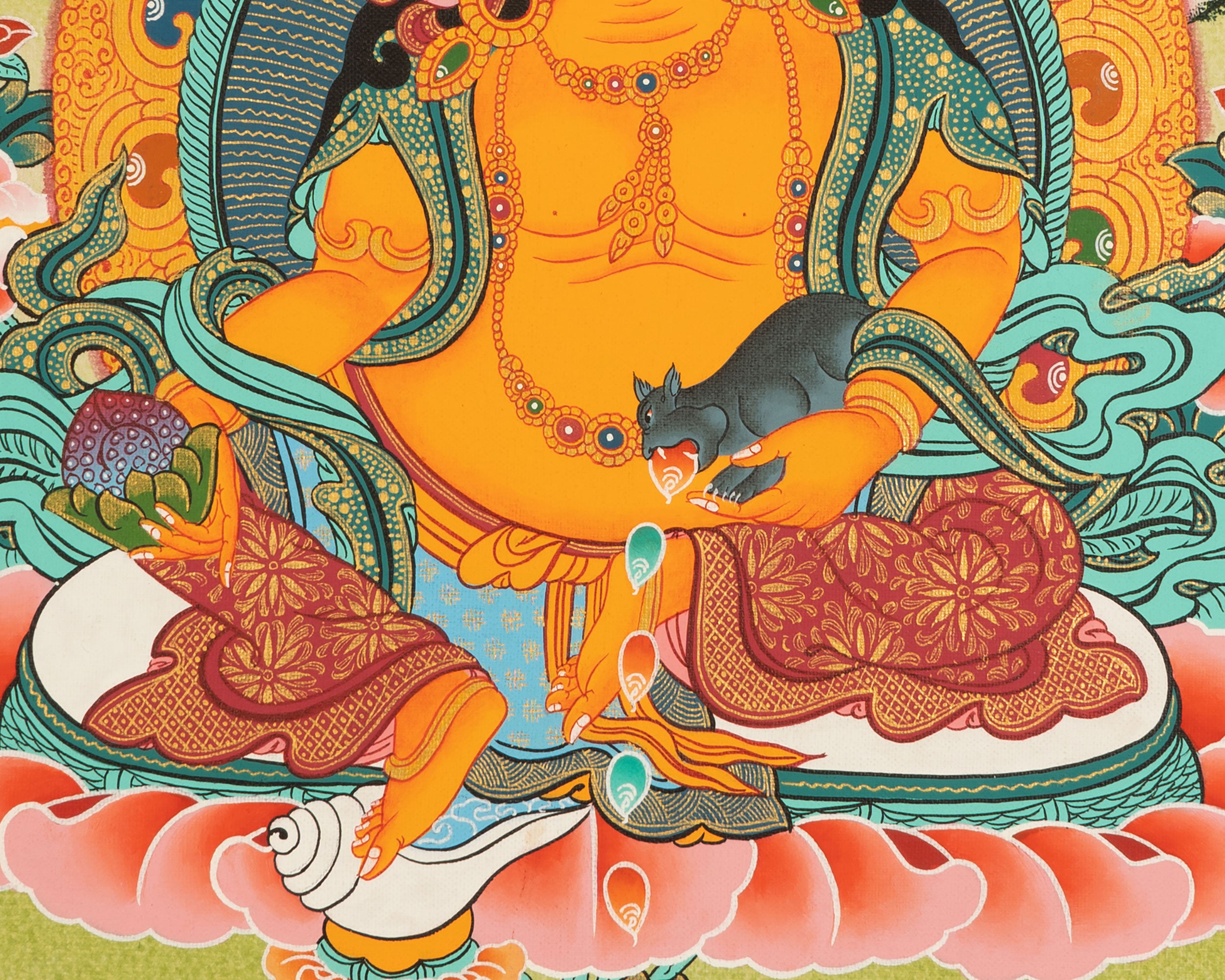Handpainted Dzambala Kubera | Religious Thangka Art | Wall Decors