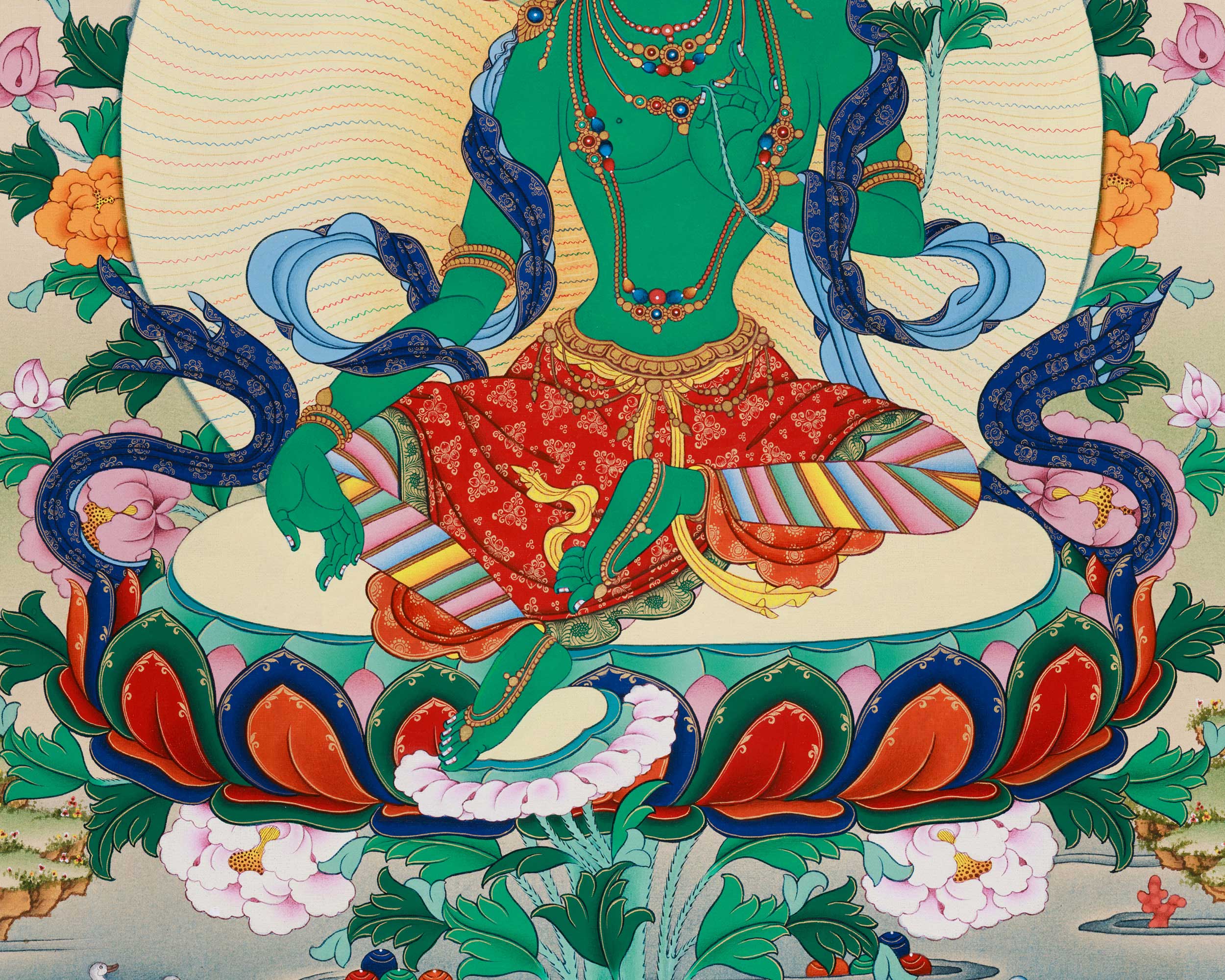 Twenty One Tara Thangka Print | Giclee Art on Canvas | Traditional Wall Decors