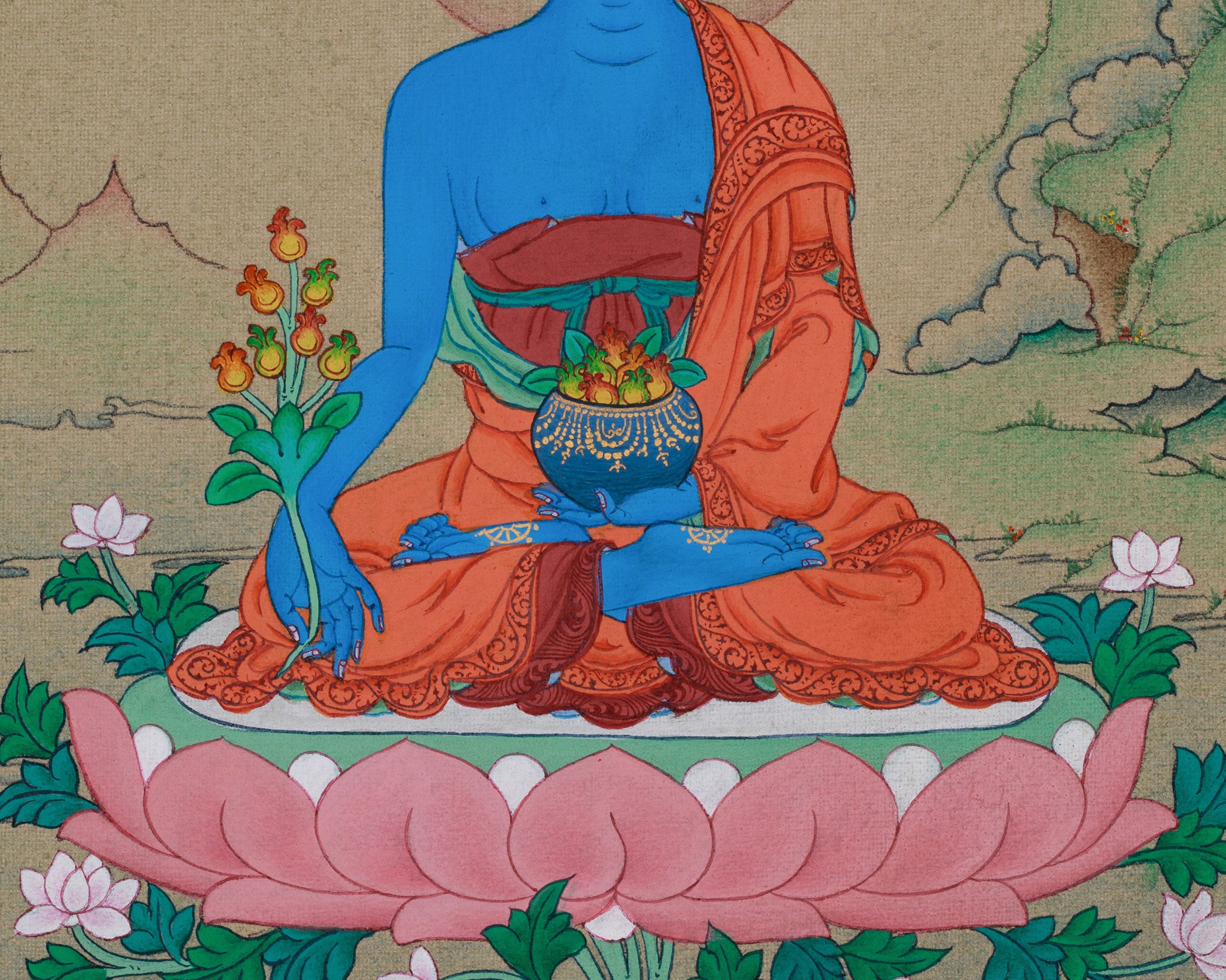 Master of Healing, Medicine Buddha Thangka | With Lapis Lazuli Body