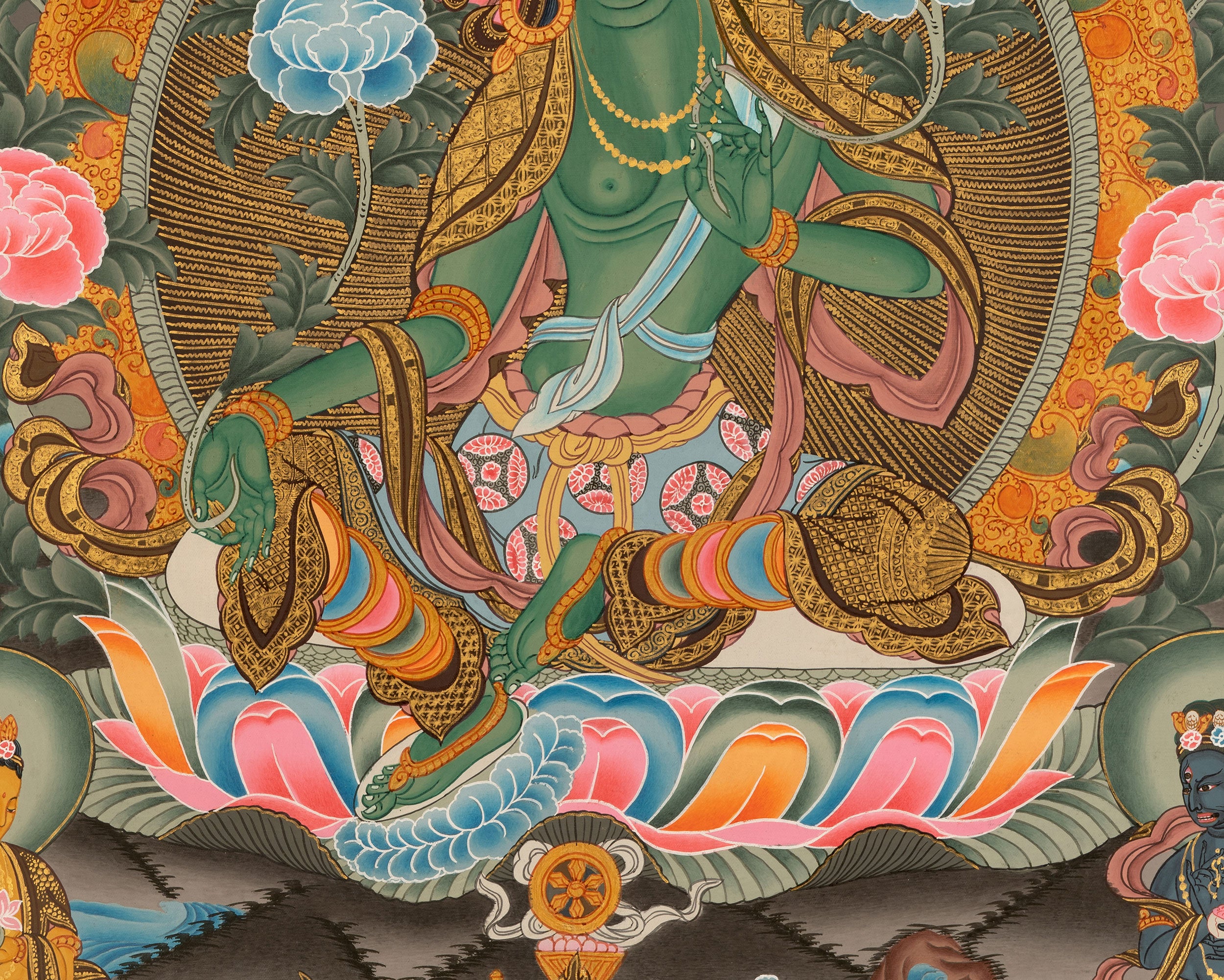 Sacred Traditional Green Tara Painting | Buddhist Goddess of Compassion