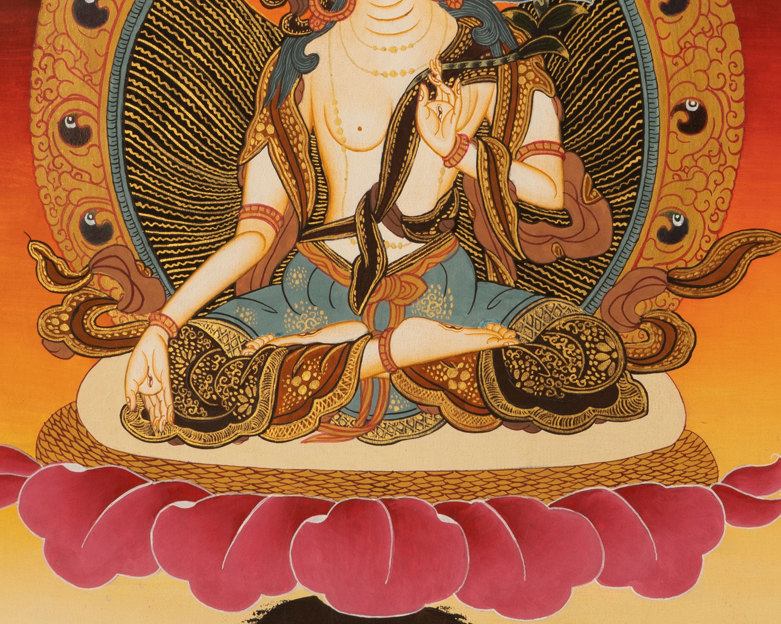 Hand-Painted Tibetan Bodhisattva White Tara Thangka | Goddess of Longevity and Healing