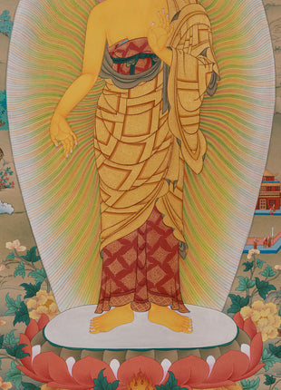 Enlightened Standing Buddha Shakyamuni Thangka Print | Giclee Cotton Canvas