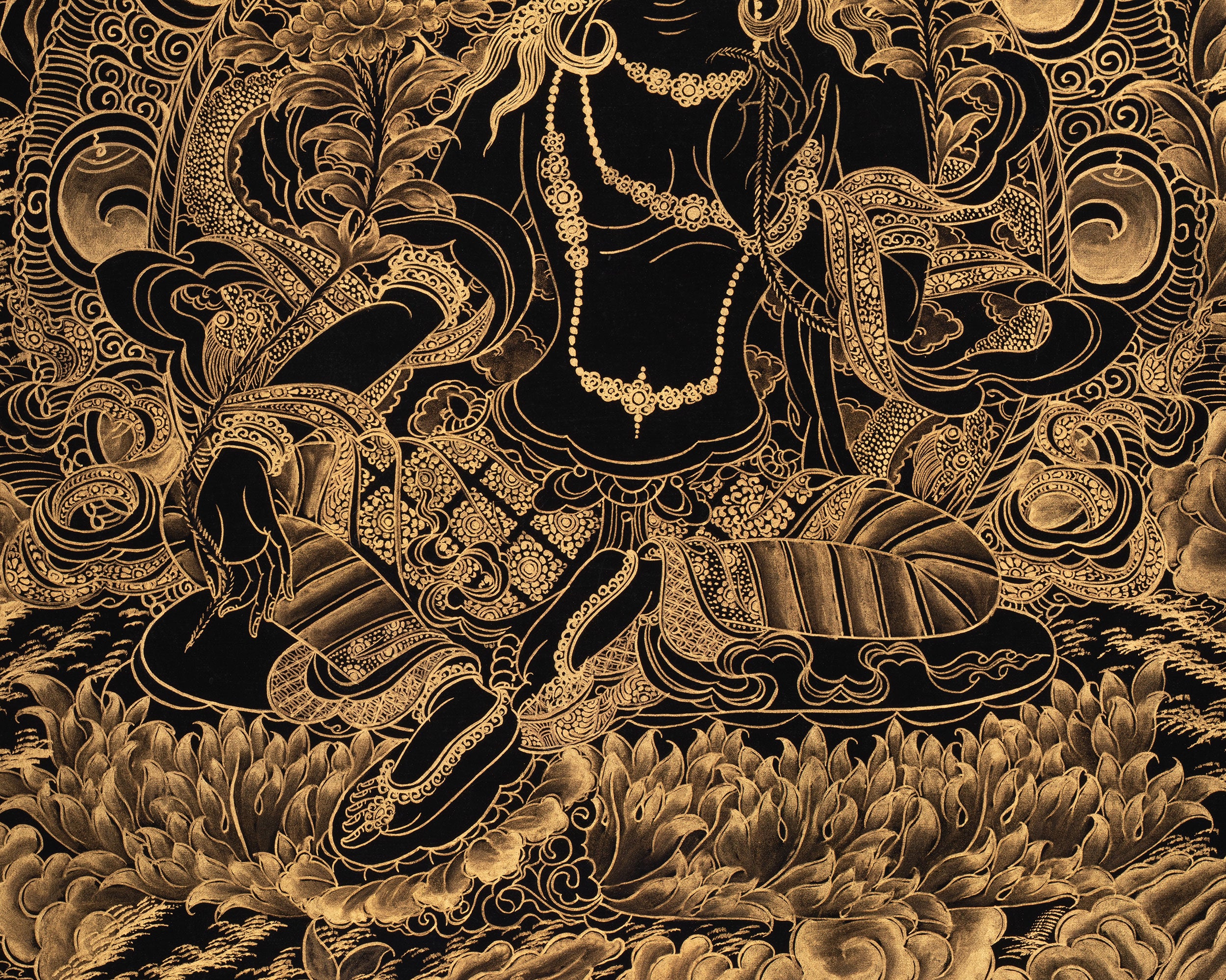 Gold Green Tara Thangka | Tibetan Art of Compassion and Protection