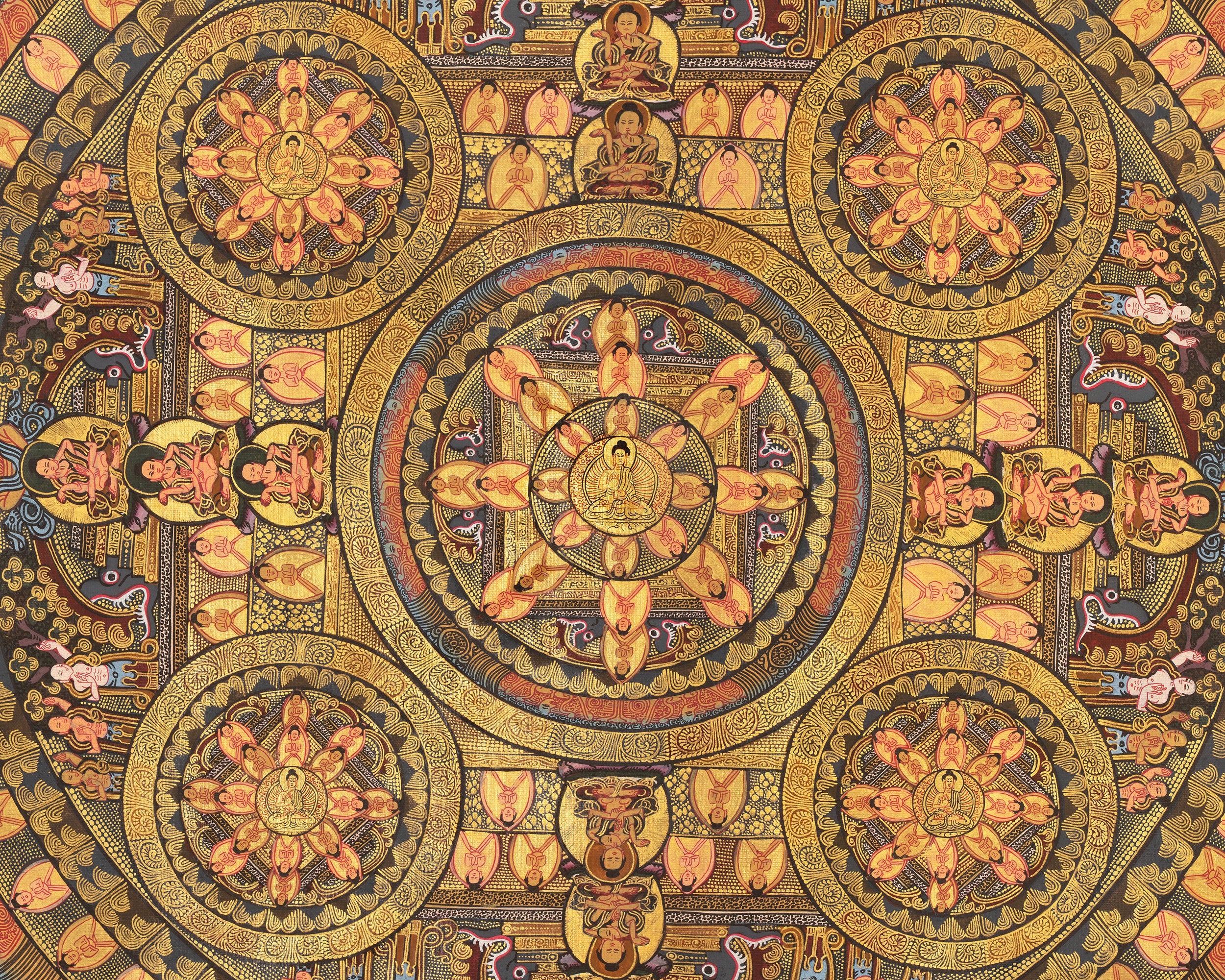 Detailed Buddha Mandala Thangka | Gold Adorned Buddhist Artwork
