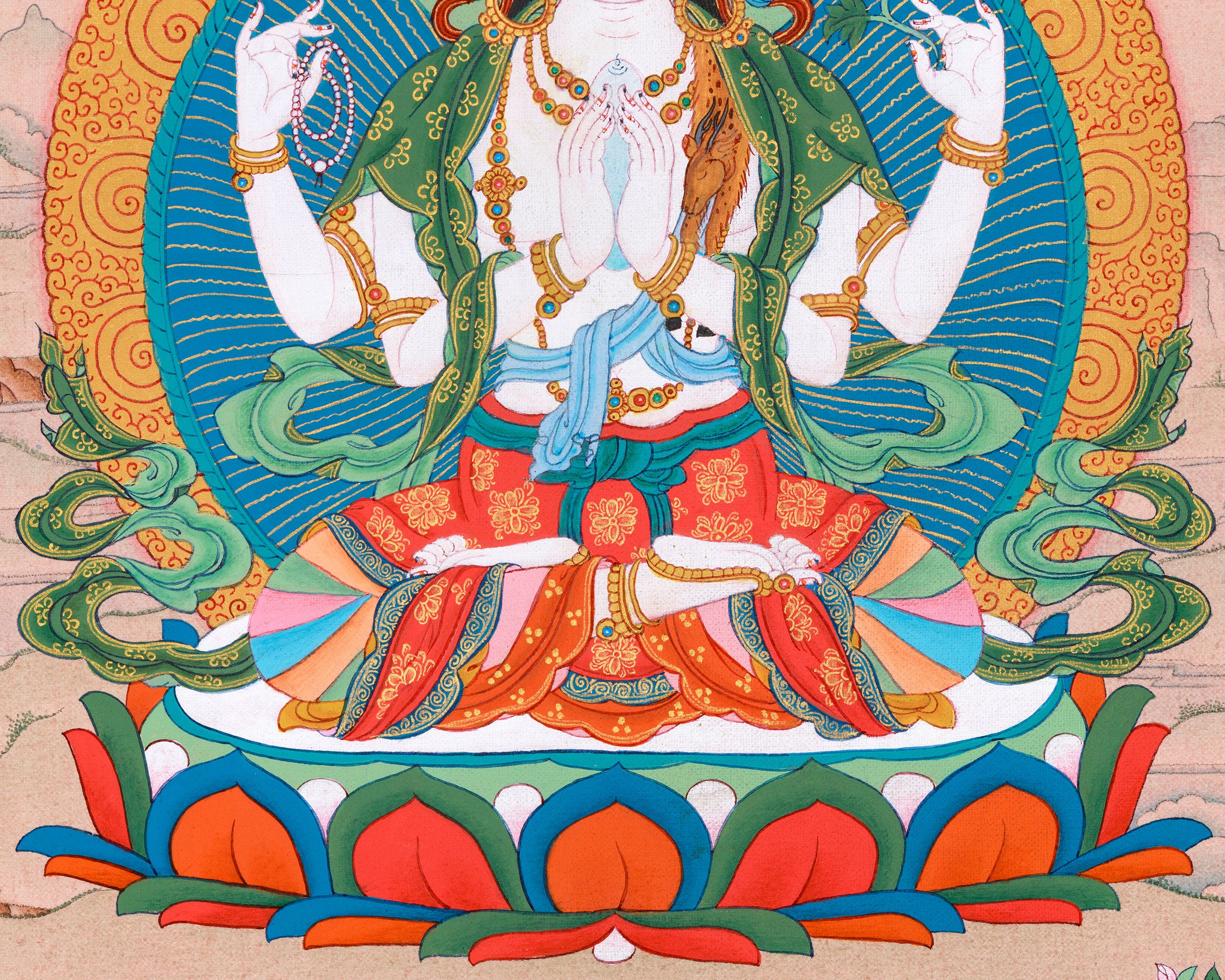 Four Arm Chenrezig Thangka | Tibetan Buddhist Art