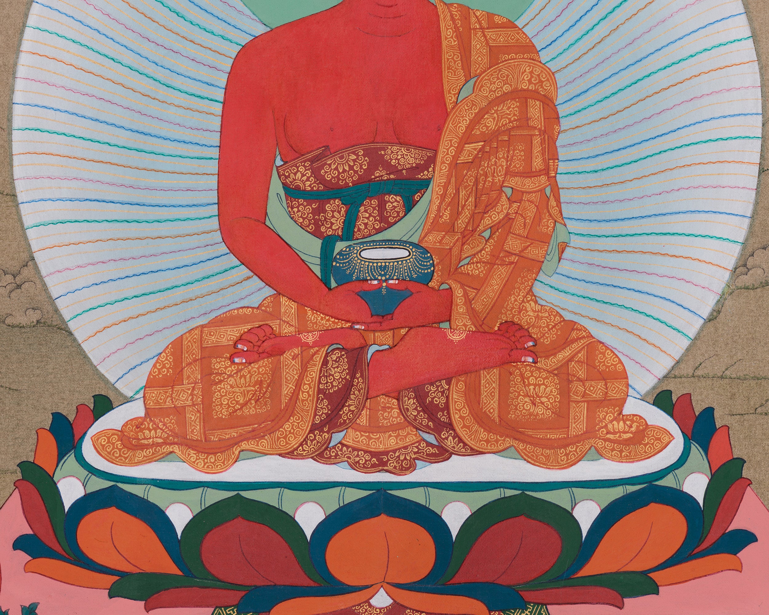 Amitabha Buddha with Chenrezig and Vajrapani | Tibetan Bodhisattva Thangka