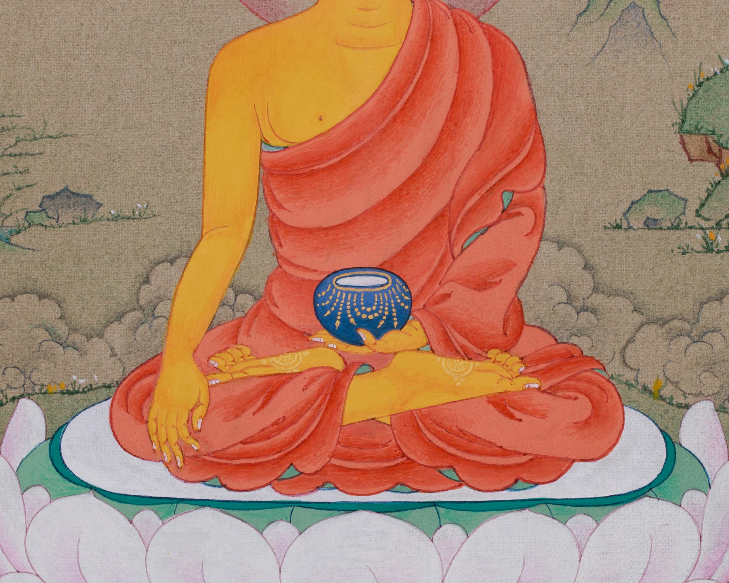 Hand-Painted Peaceful Deity Shakyamuni Buddha Thangka | A Symbol of Enlightenment